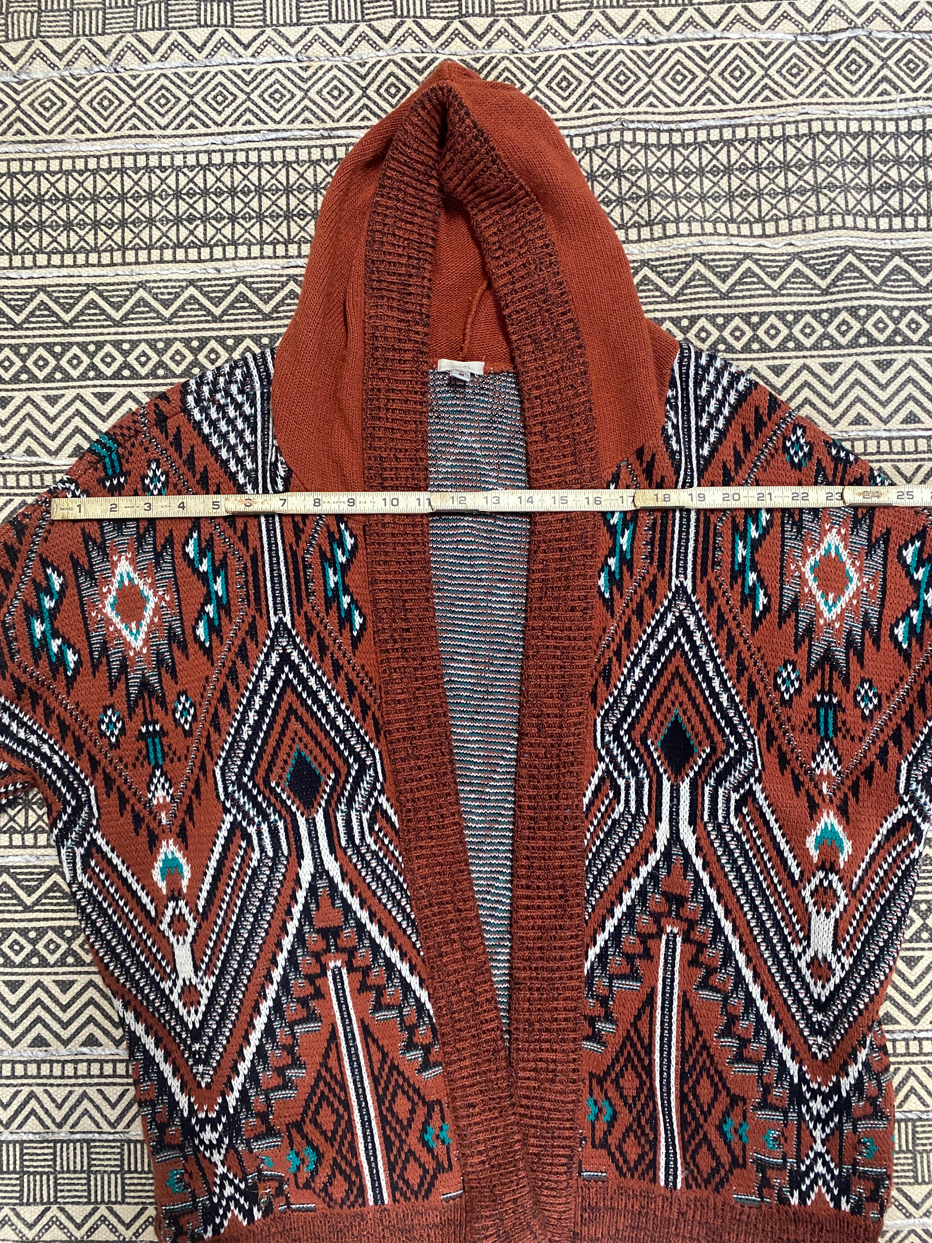 Tribal Design Cardigan With a Hood - Size Medium