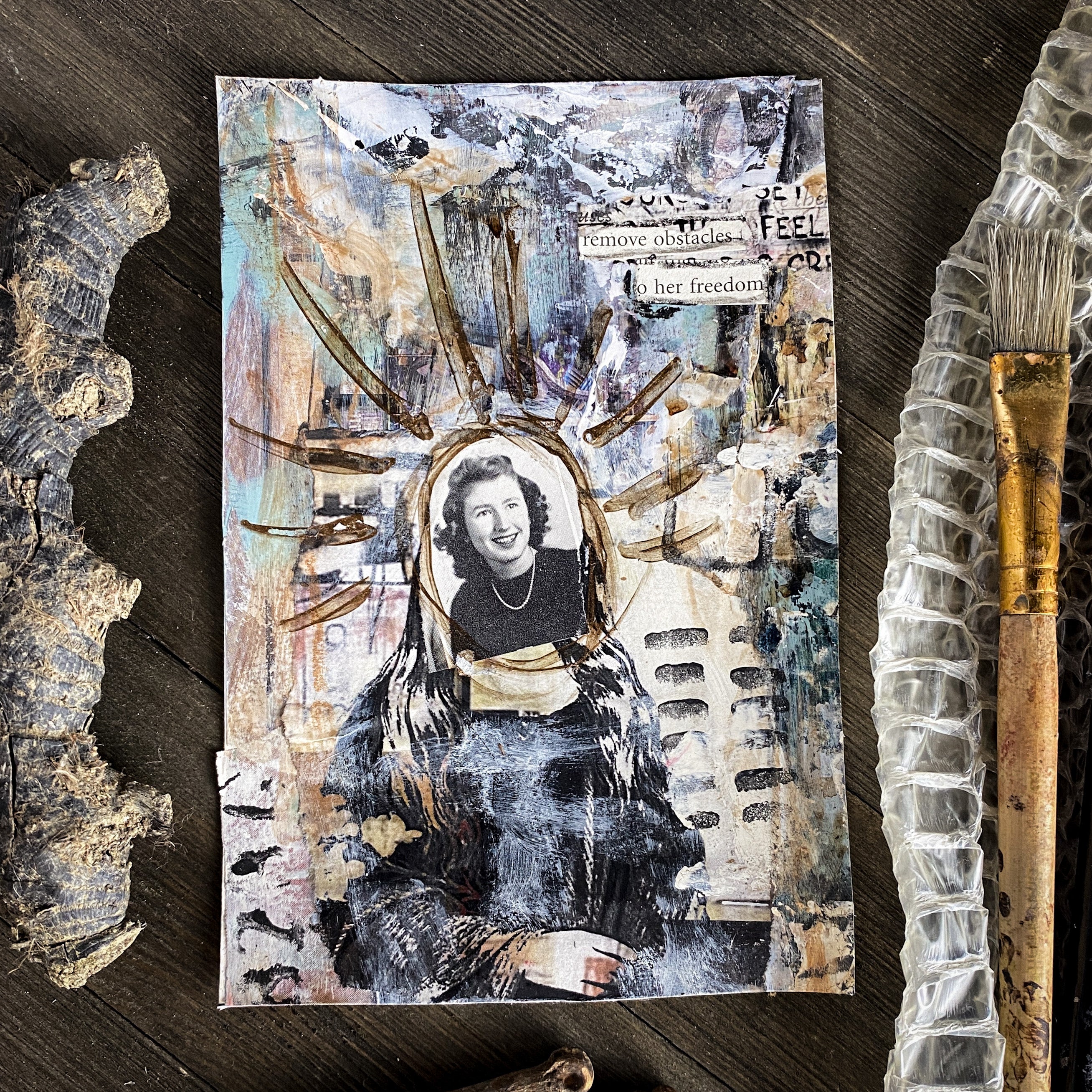 Remove Obstacles to Her Freedom - Original Mixed Media Collage