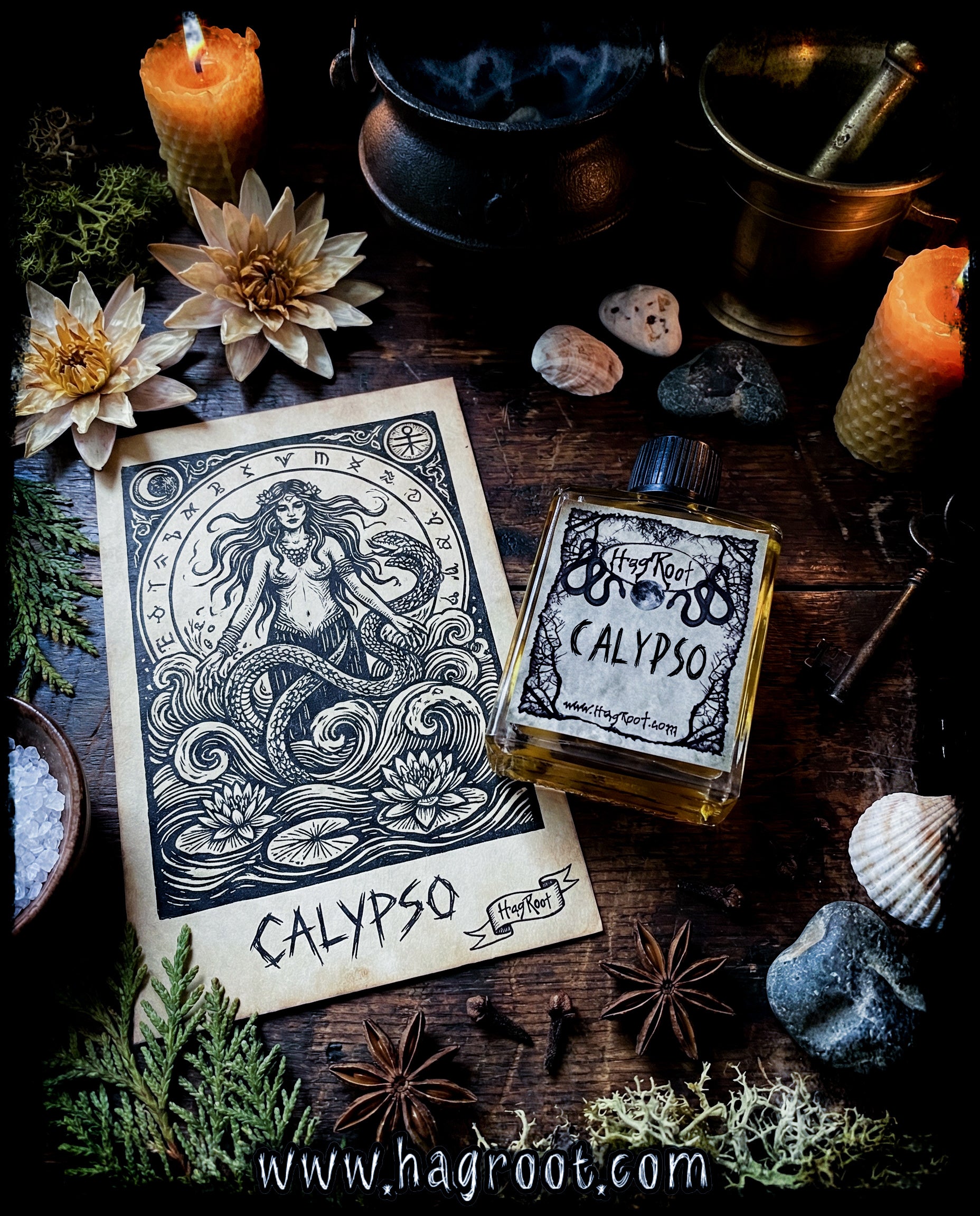 CALYPSO-(Water Lily, Sea Salt, Moss, Cedar, Exotic Spices)-Perfume, Cologne, Anointing, Ritual Oil