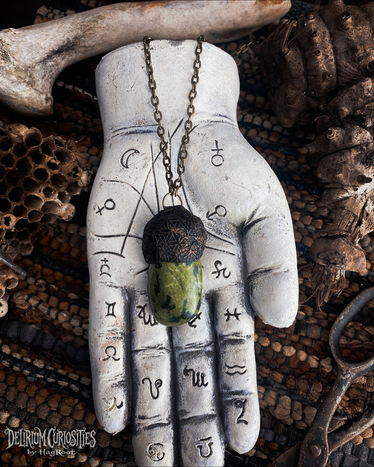 Serpentine Necklace with a Flower of Life Clay Pattern