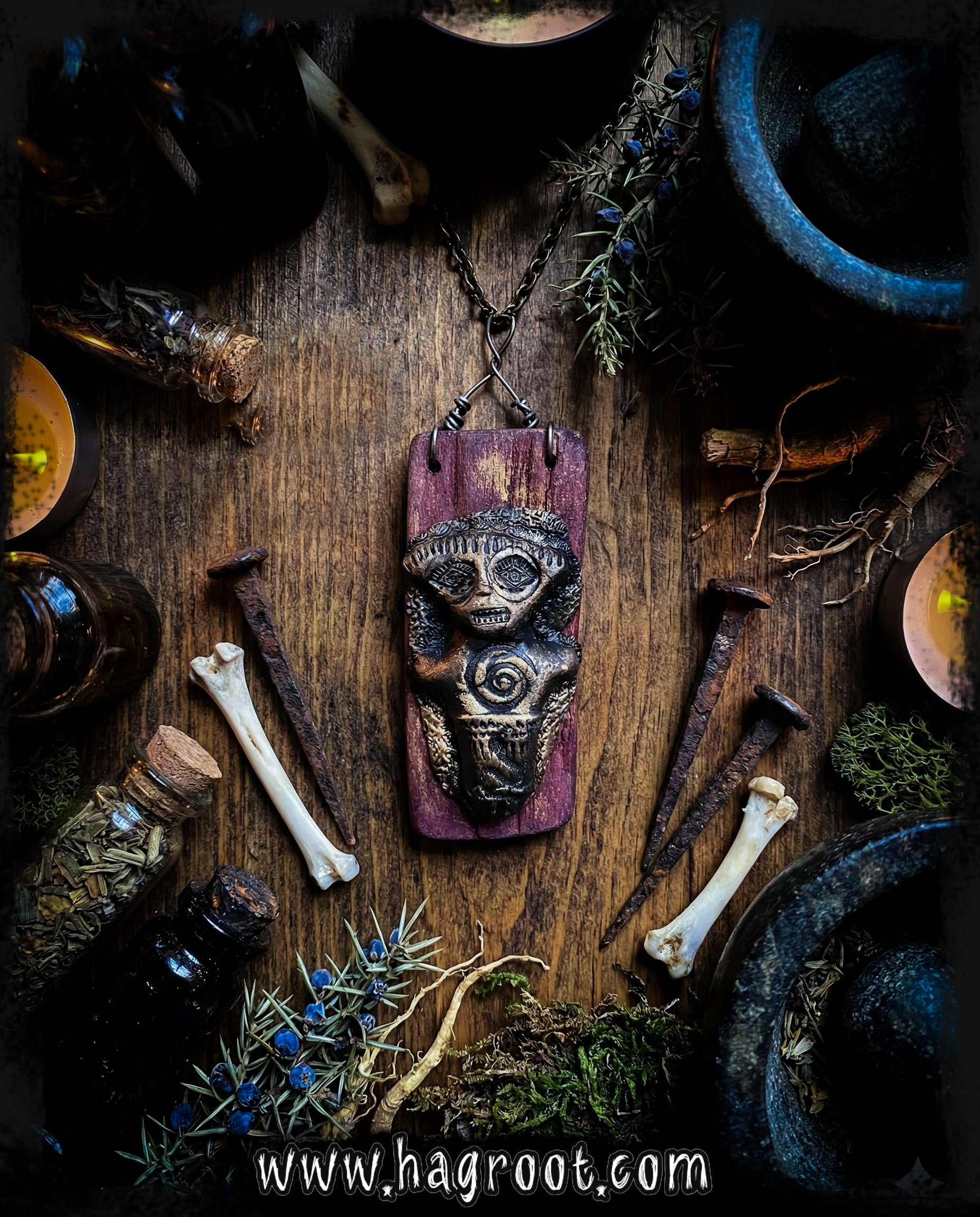 Metamorphosis - Wood + Clay Talisman/Amulet Necklace