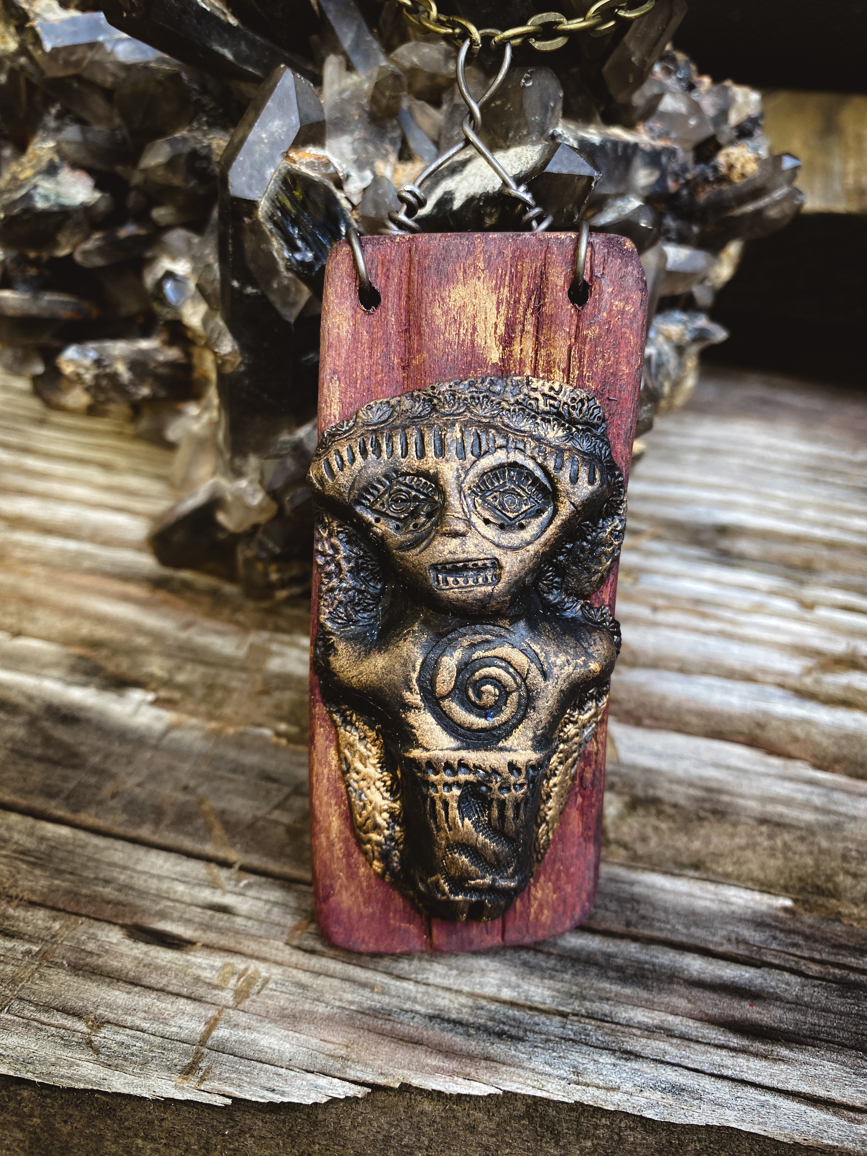 Metamorphosis - Wood + Clay Talisman/Amulet Necklace