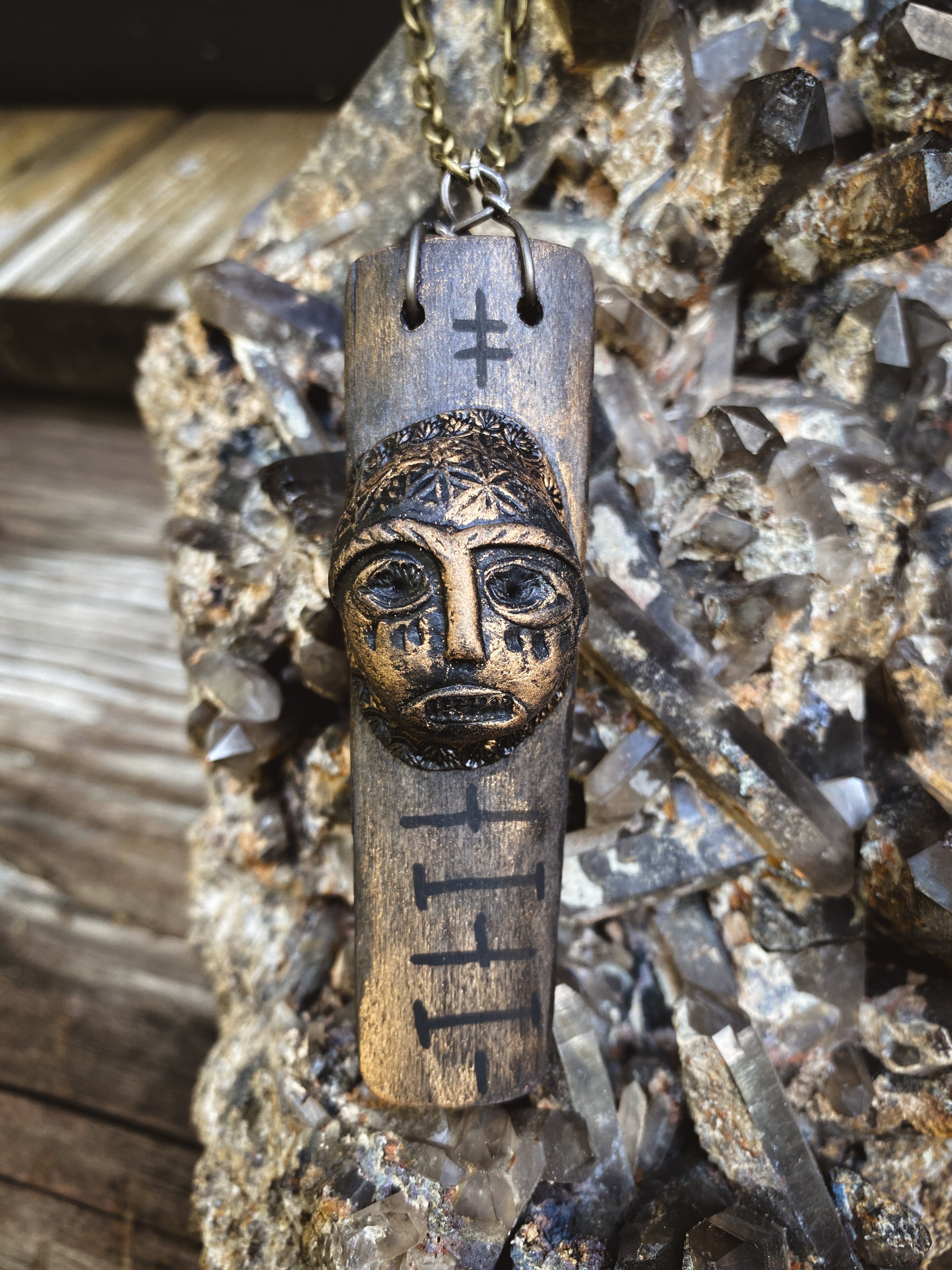 The Flow of Life - Wood + Clay Talisman/Amulet Necklace