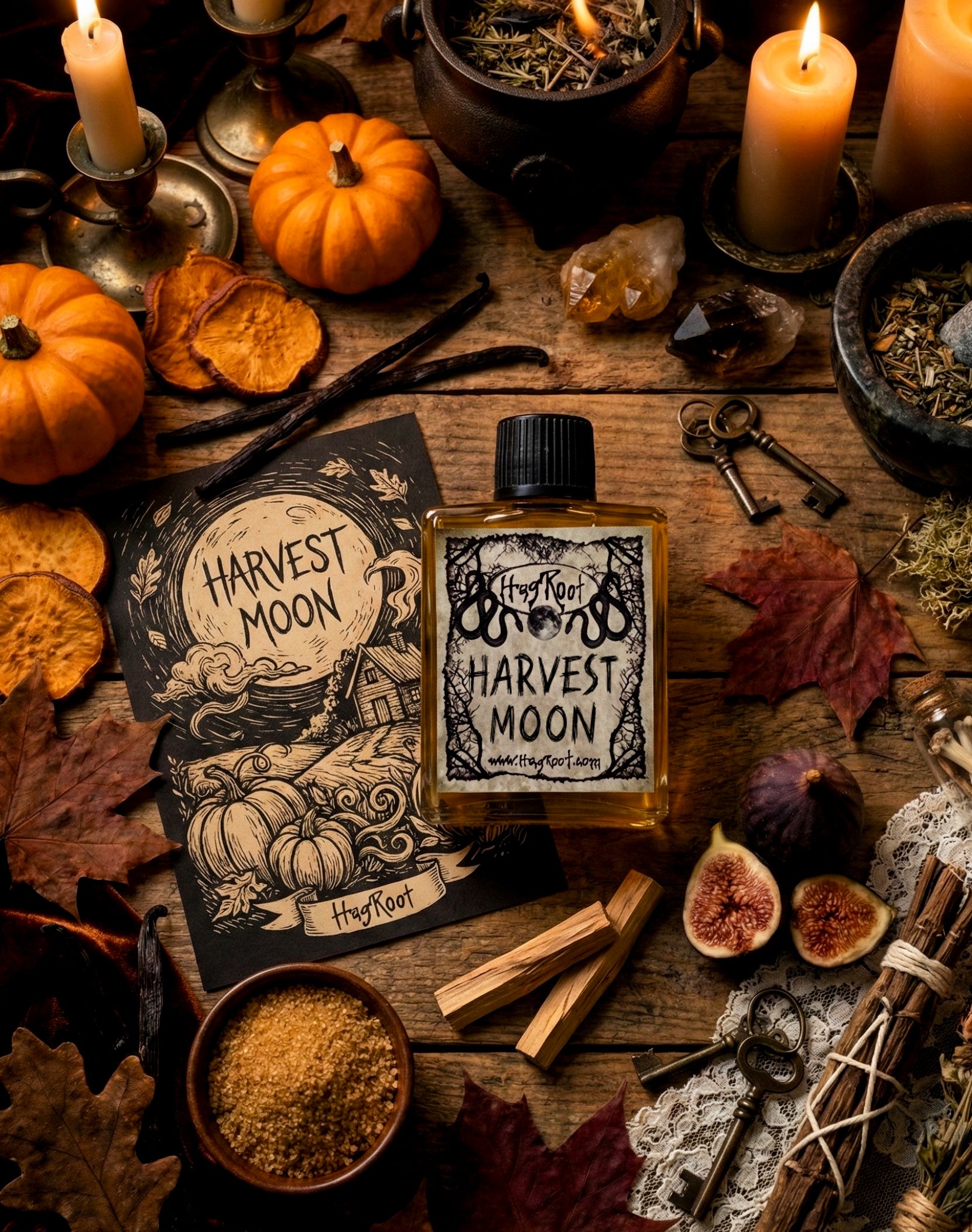 HARVEST MOON-(Pumpkin, Vanilla, Sweet Potato, Fallen Leaves, Brown Sugar, Sandalwood, Musk, Fig)-Perfume, Cologne, Anointing, Ritual Oil