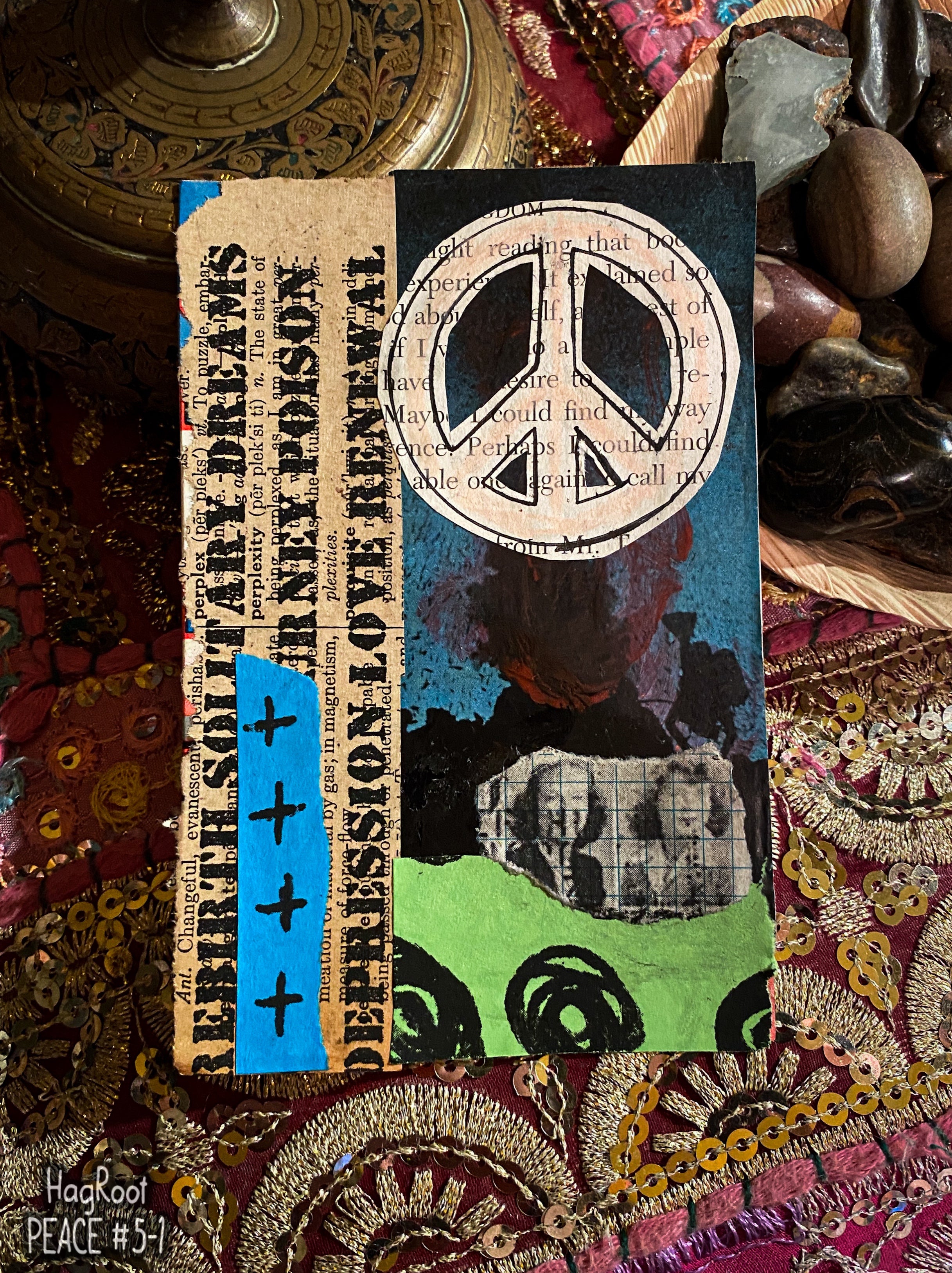 PEACE #5-1 - Original Mixed Media Collage - Altar Card