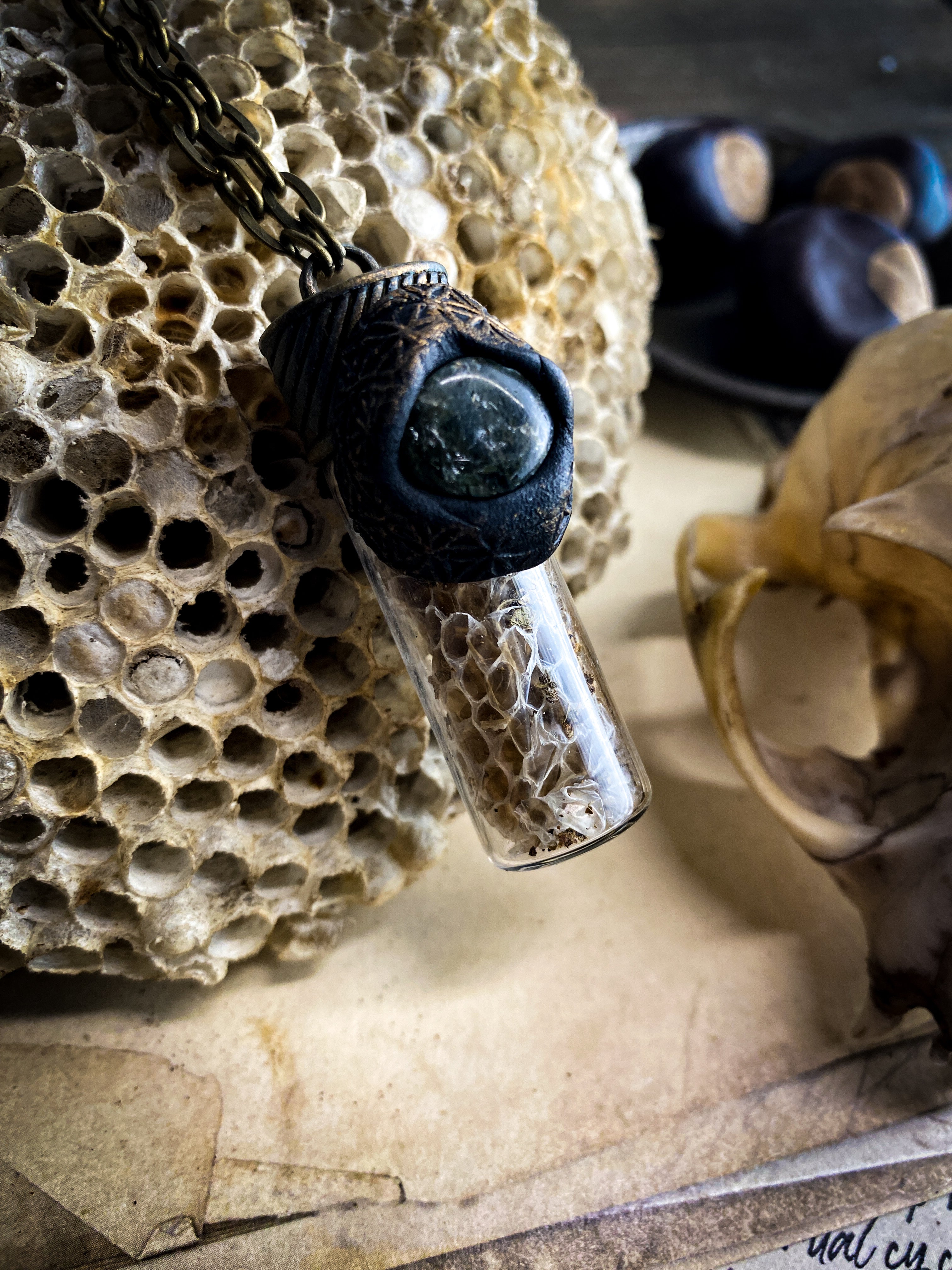 Conjure Necklace for Fierceness + Courage with Motherwort, Tigers Eye + Snake Skin