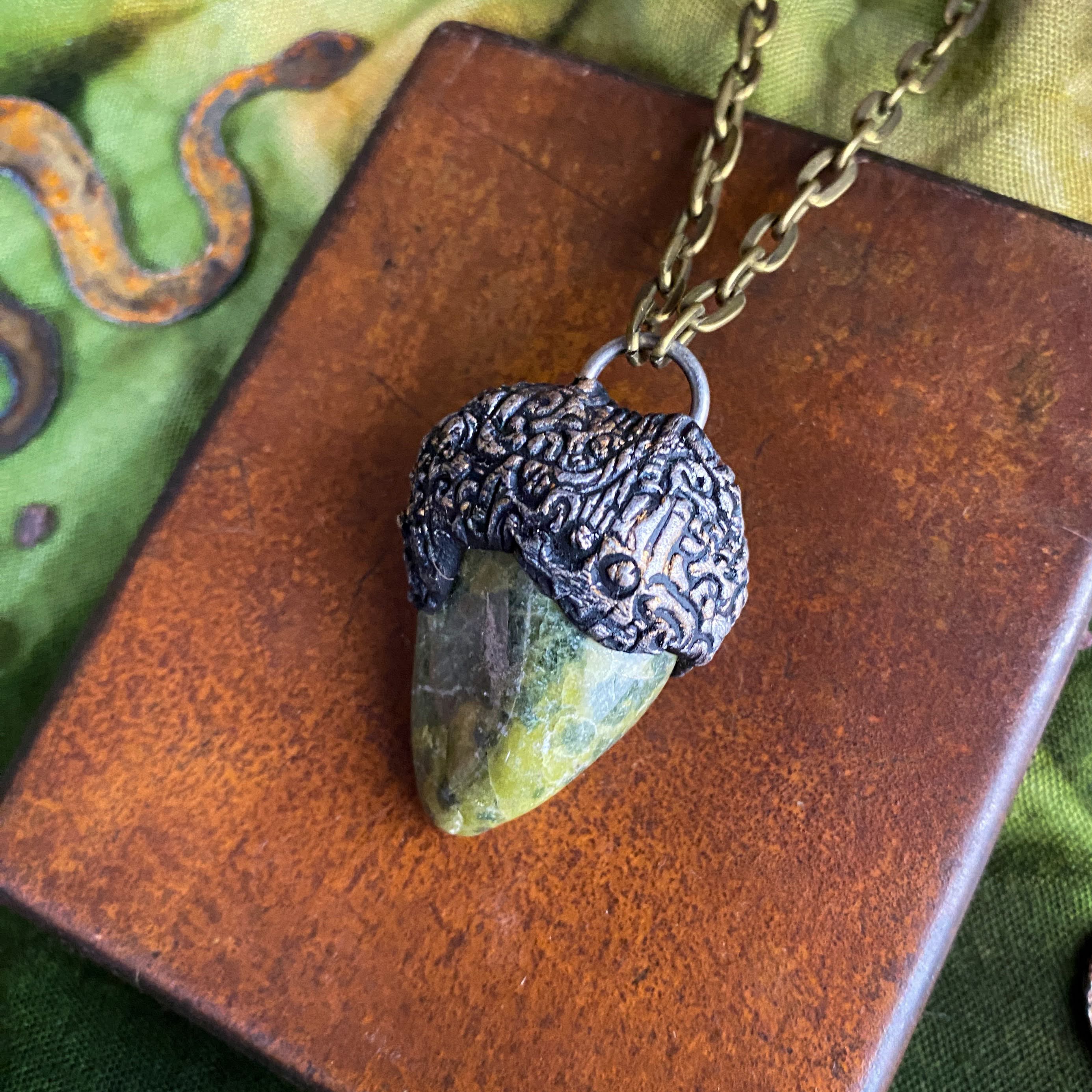 Serpentine + Clay Talisman Necklace with an Organic Pattern