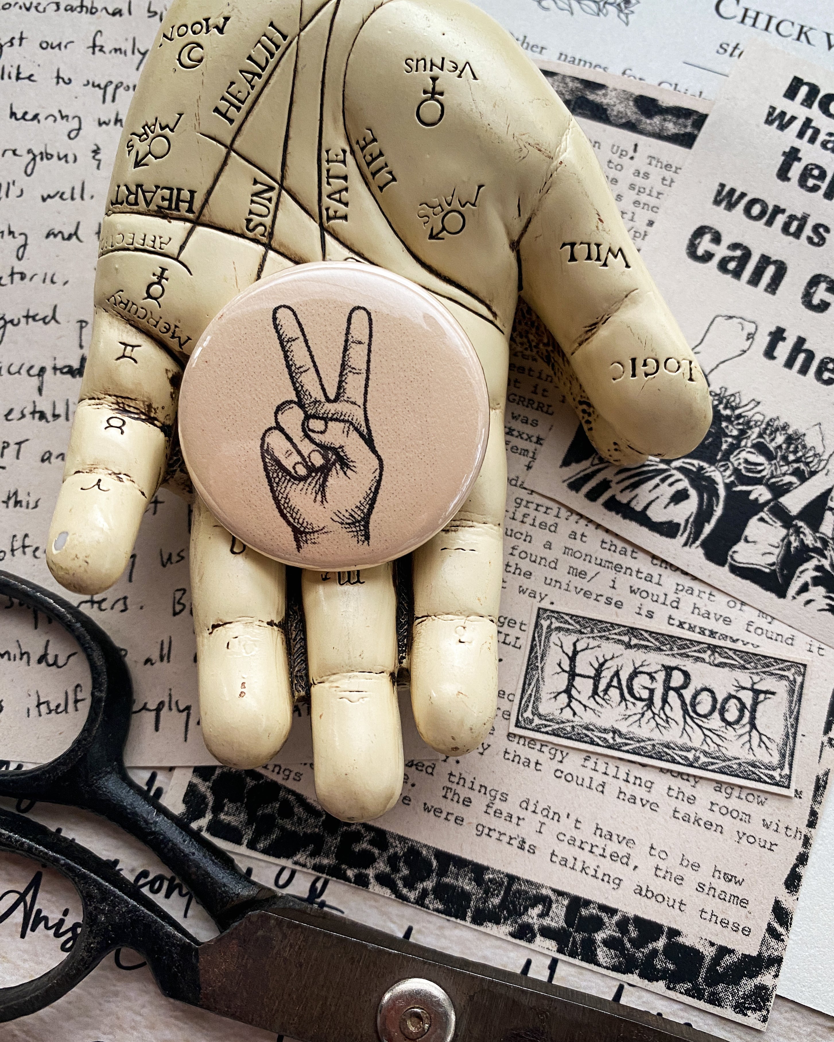 Peace Sign - Hand Pressed Button/Pin - 1.5"