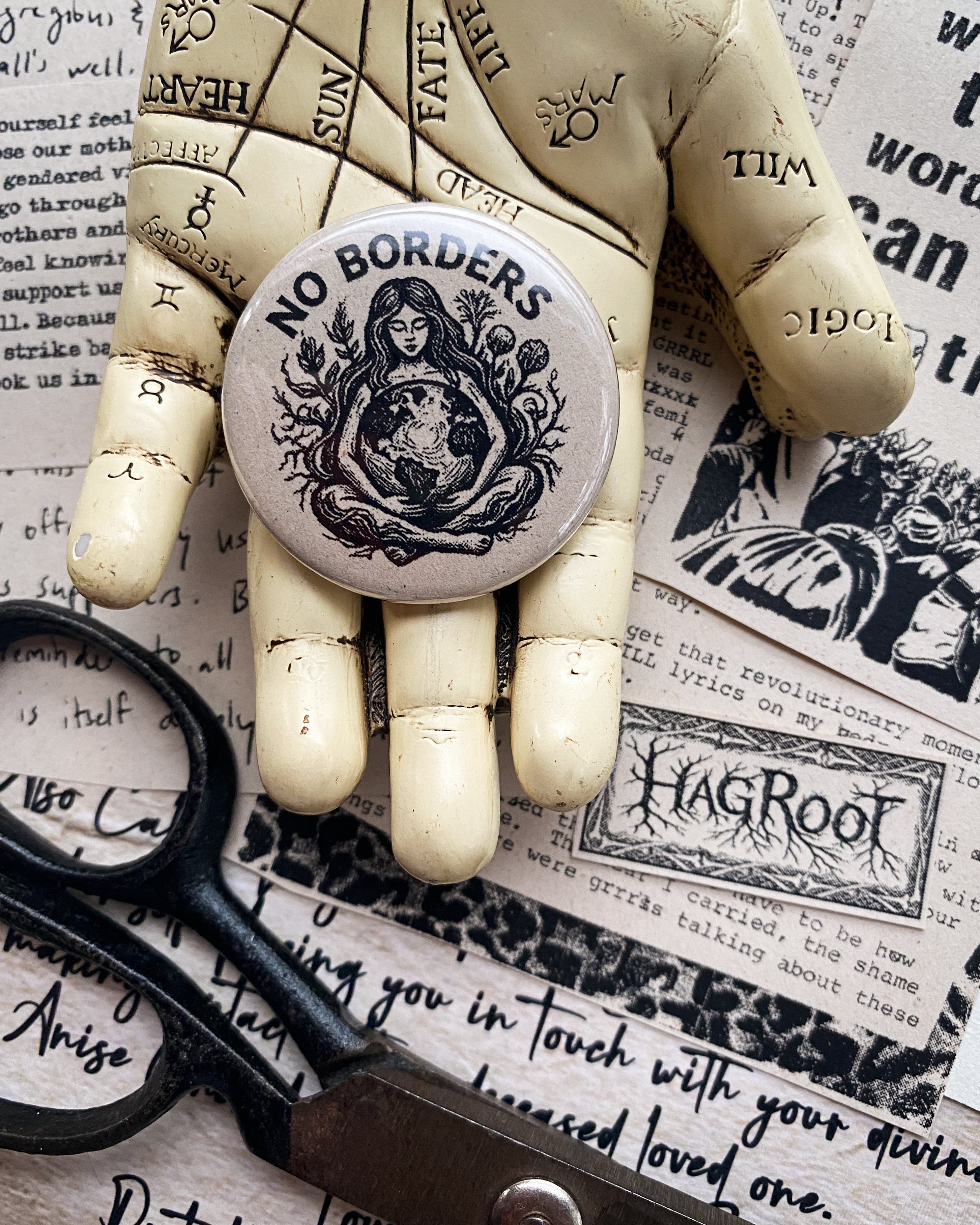 No Borders - Hand Pressed Button/Pin - 1.5"