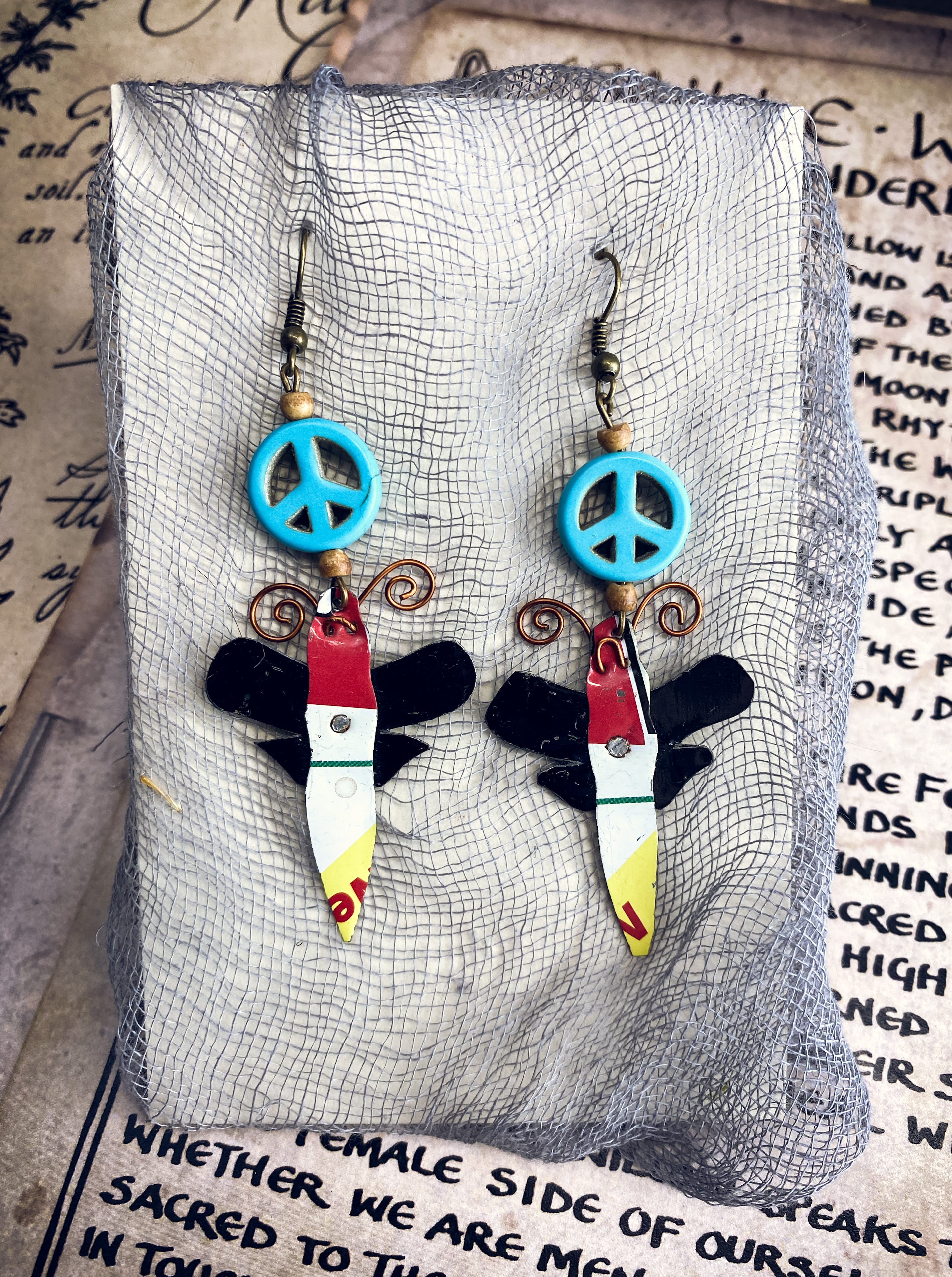 Hand Crafted Earrings for Peace Made from Salvaged Materials