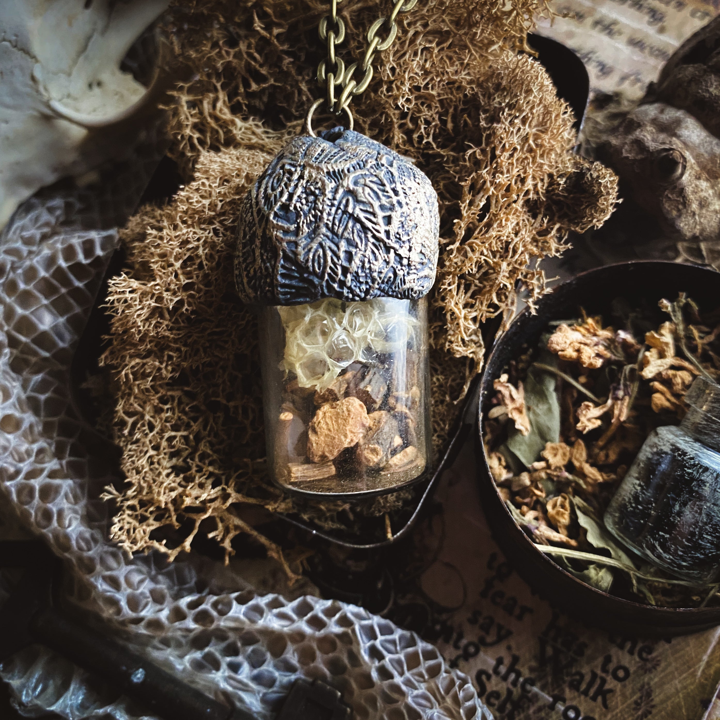 Conjure Necklace with Mandrake Root, Rose Quartz and Snake Skin for Love, Protection + Spiritual Connection