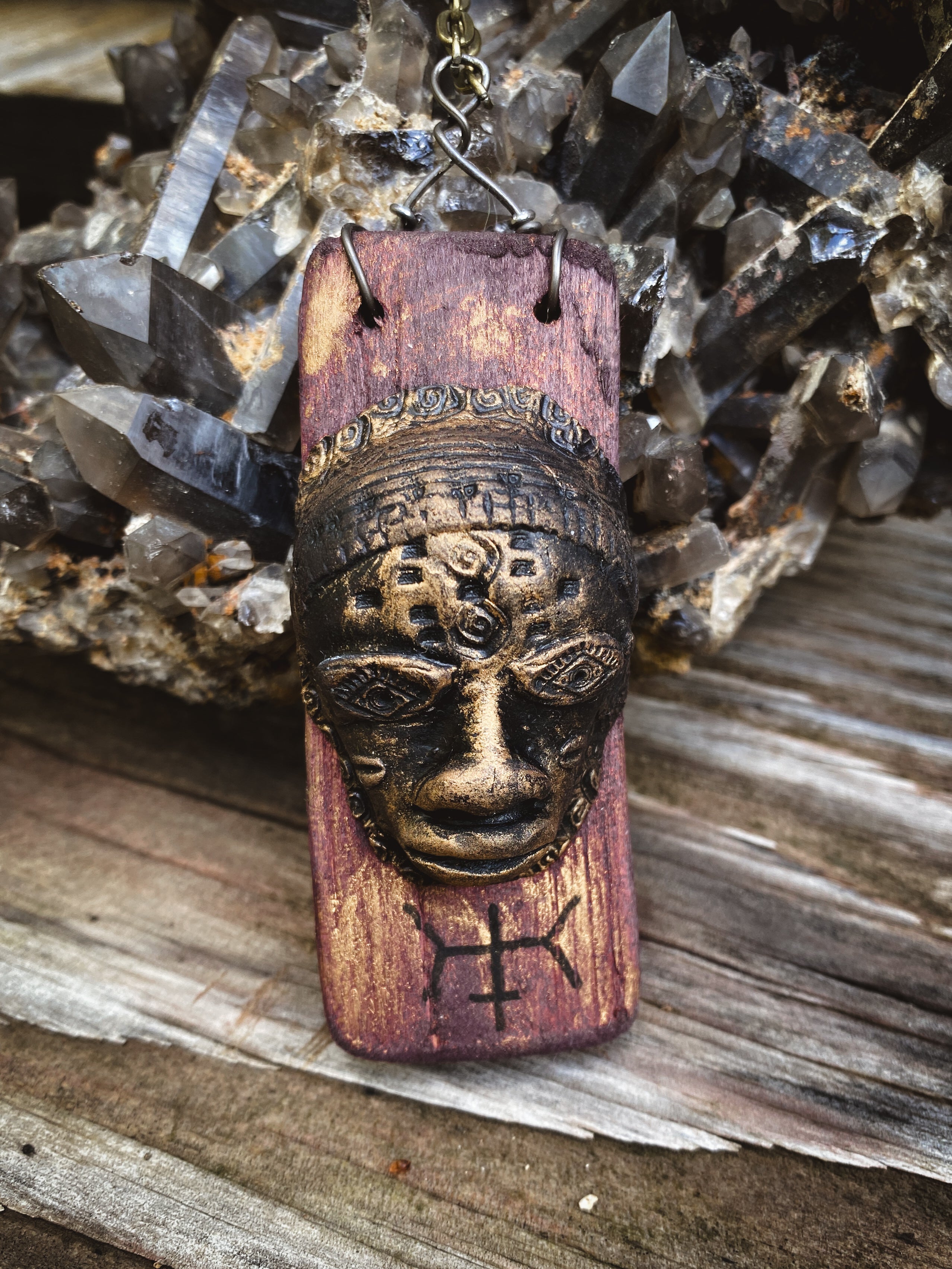 Wisdom of the Heart - Wood + Clay Talisman/Amulet Necklace