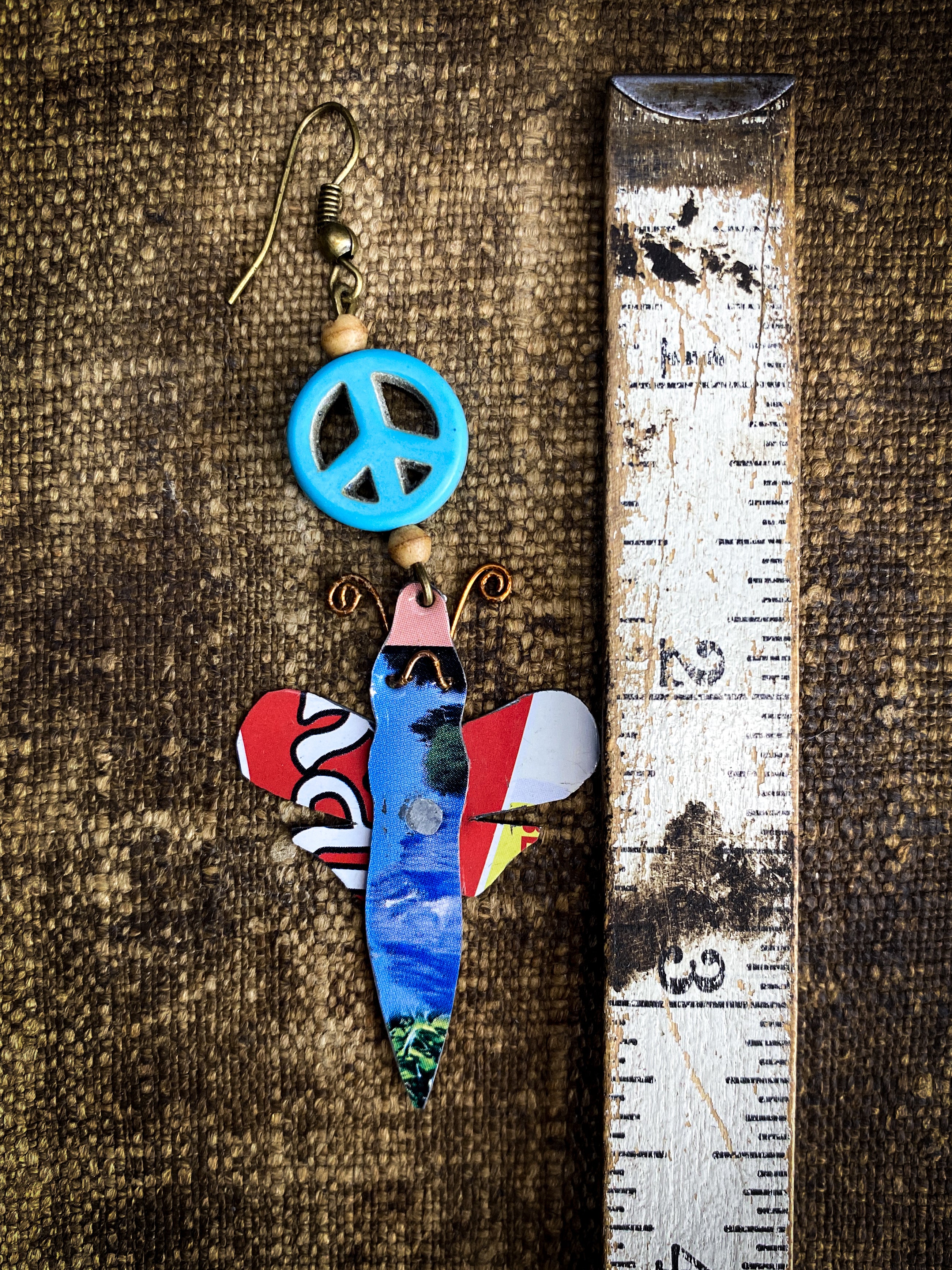 Hand Crafted Earrings for Peace Made from Salvaged Materials