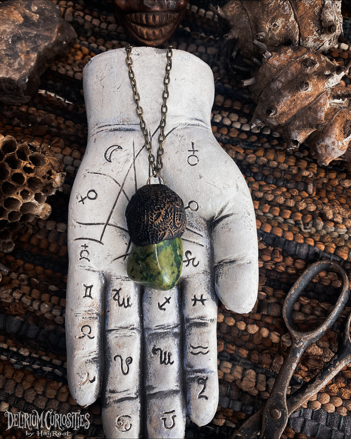 Serpentine + Clay Necklace with an Organic Pattern