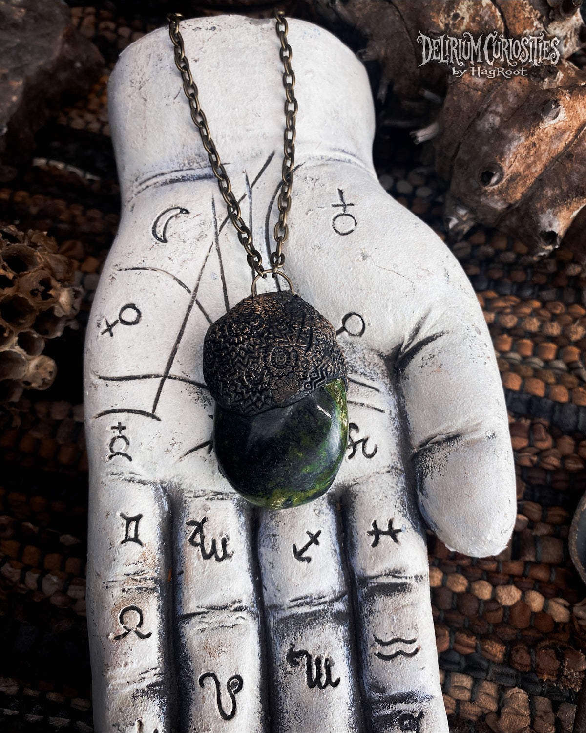 Serpentine + Clay Necklace with an Organic Pattern