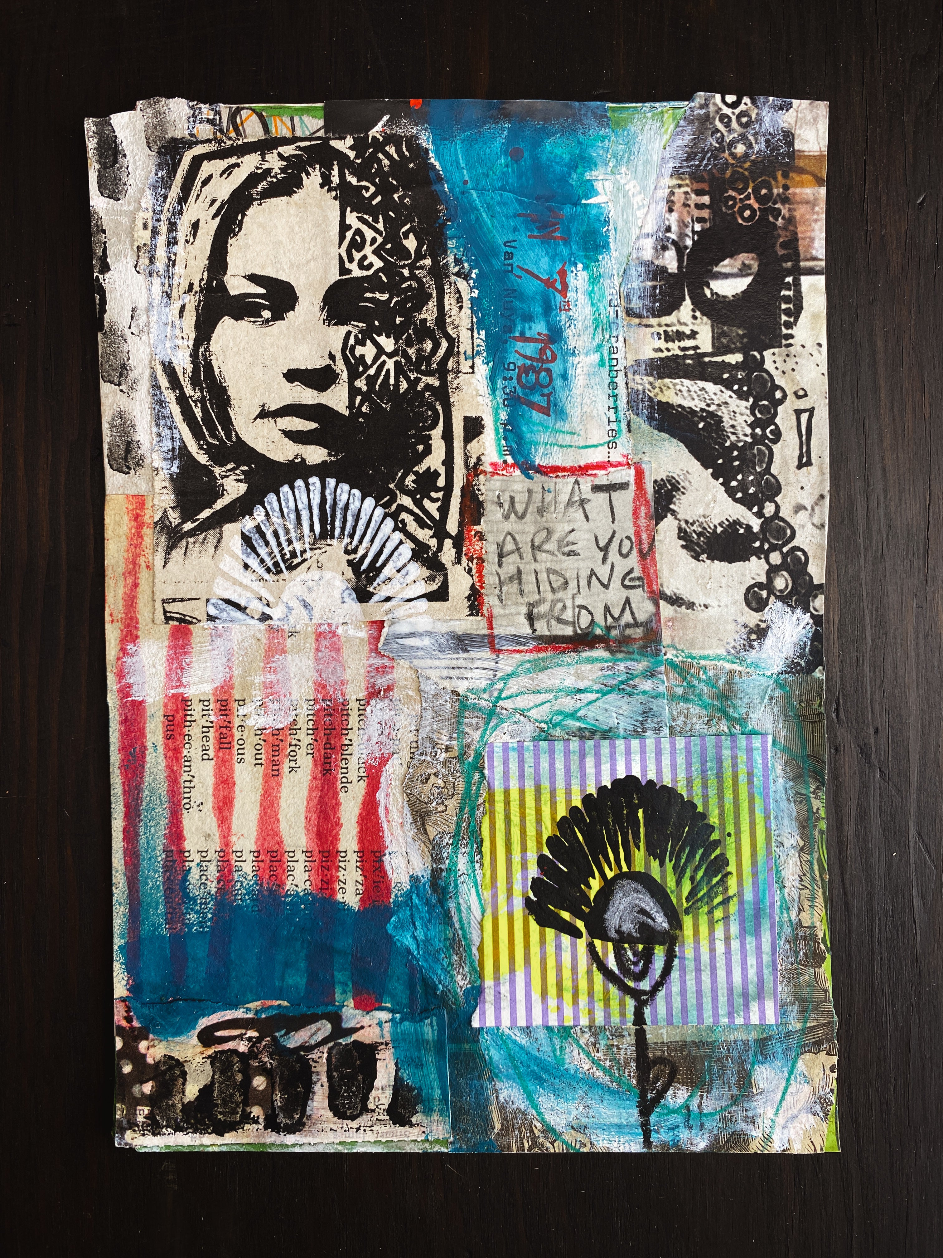Hiding - Original Mixed Media Collage