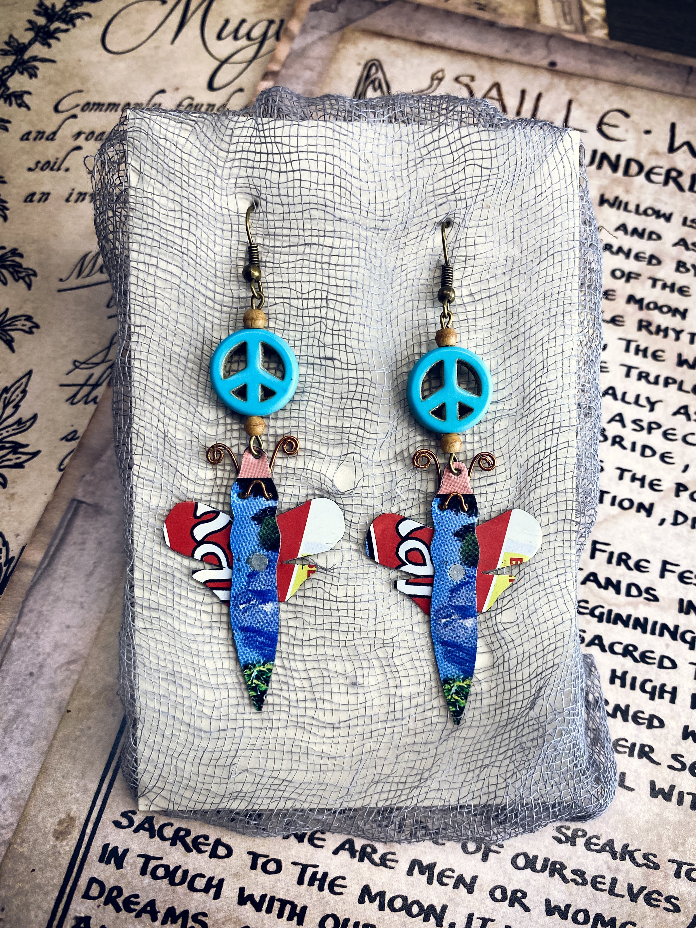 Hand Crafted Earrings for Peace Made from Salvaged Materials