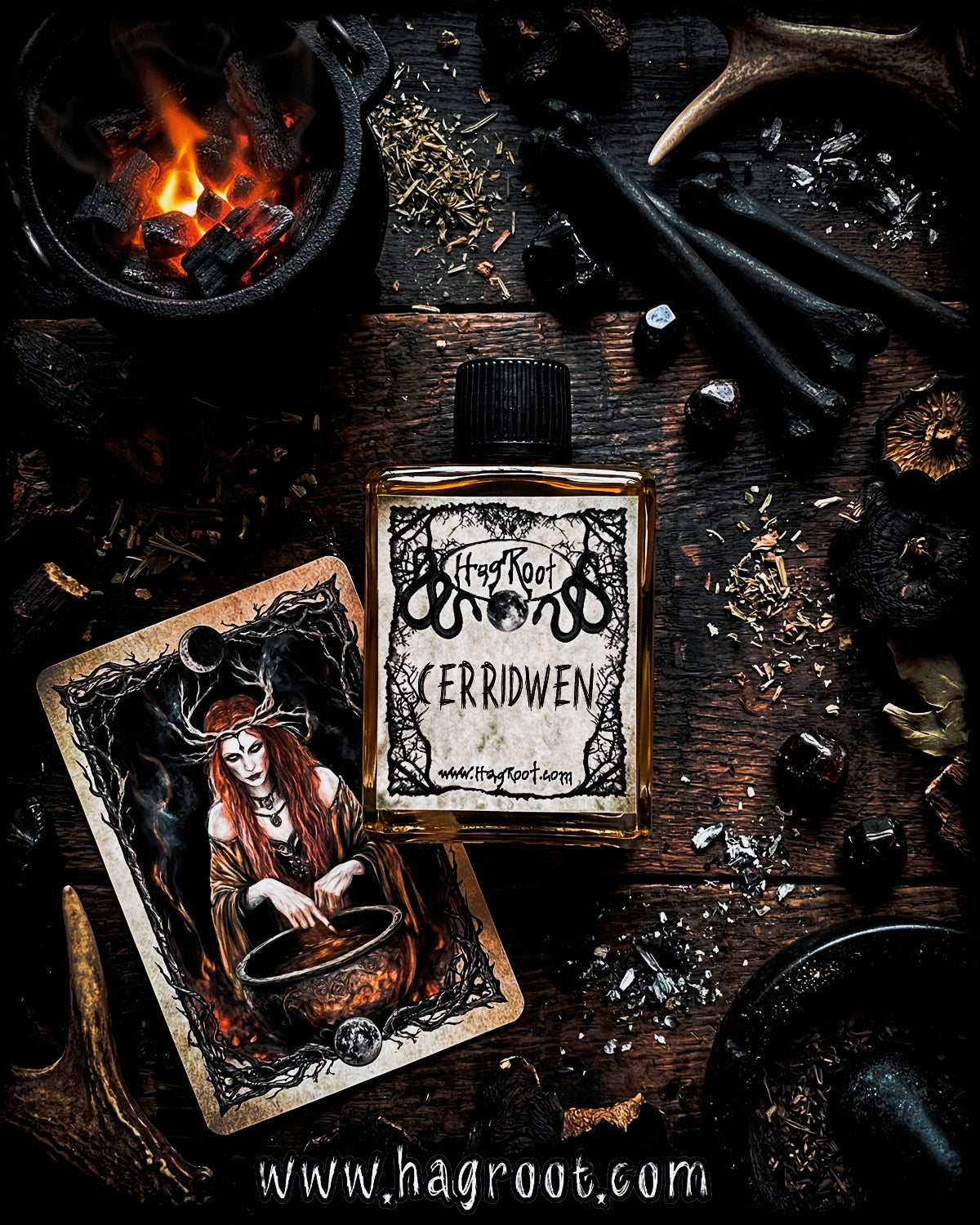 CERRIDWEN-(Patchouli, Frankincense, Cauldron Smoke, Dark Chocolate, Moss, Vetiver)-Perfume, Cologne, Anointing, Ritual Oil