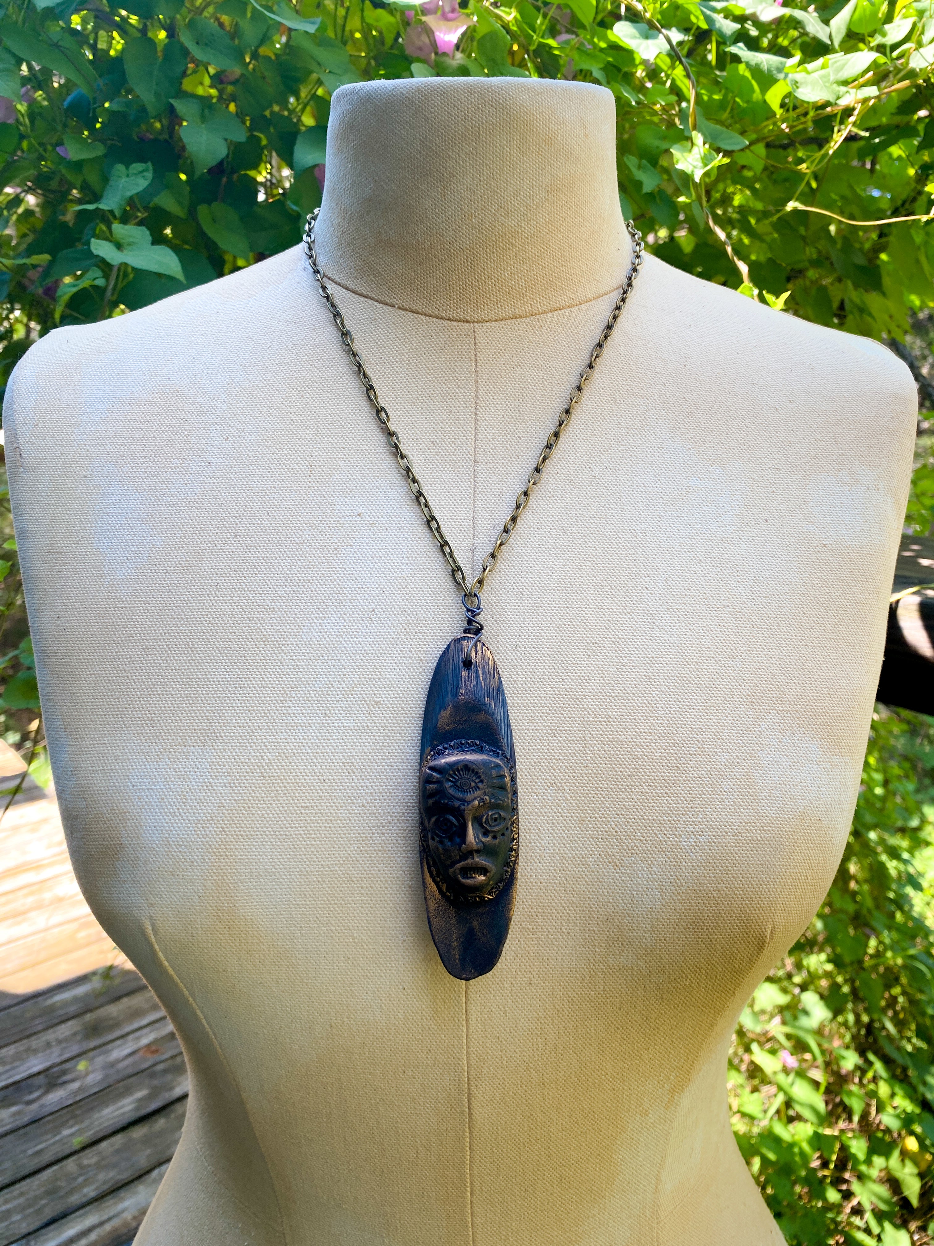 The Soul Shifter - Wood + Clay Talisman/Amulet Necklace