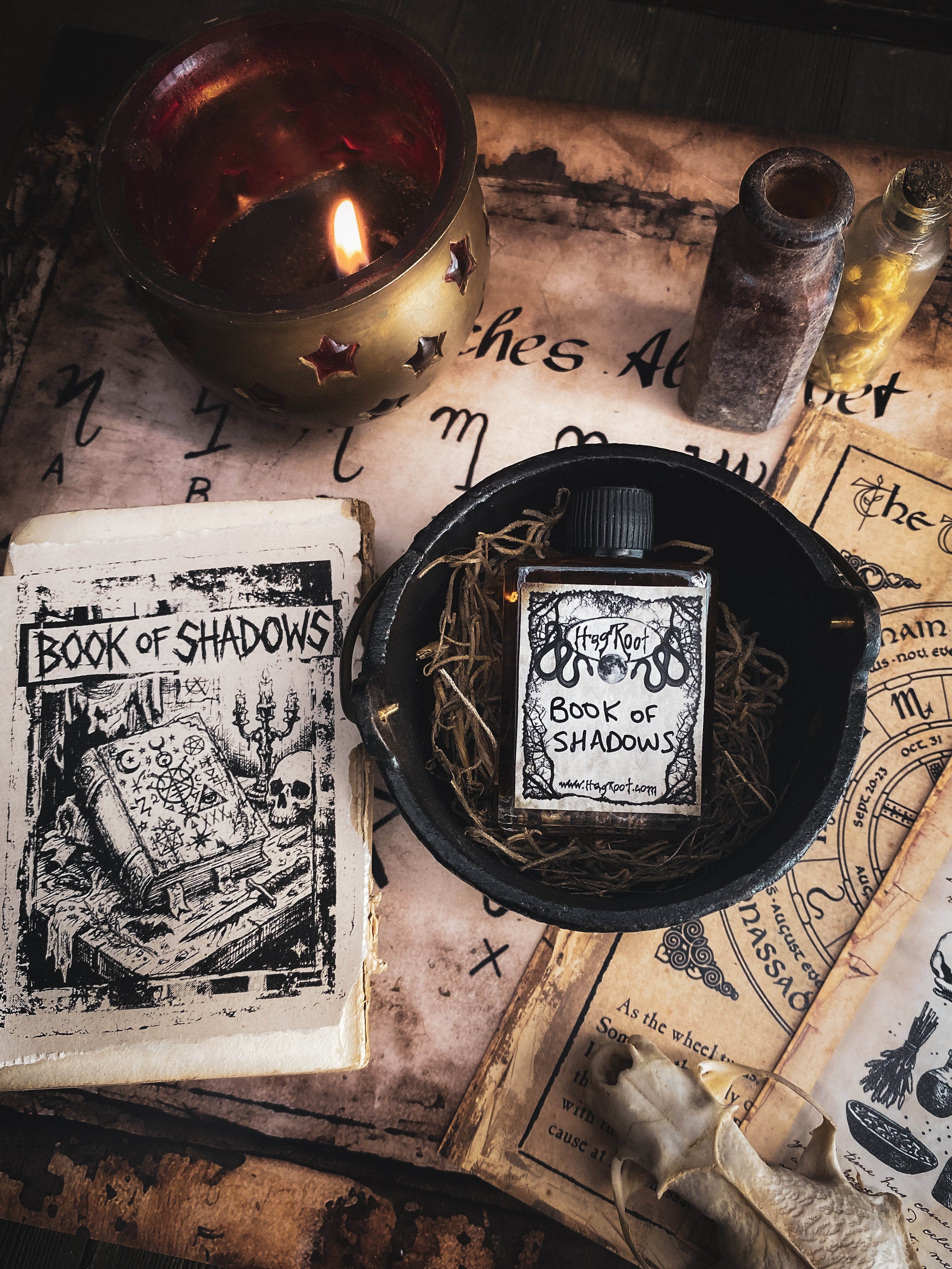 BOOK OF SHADOWS-(Aged Leather, Old Book Pages, Incense, Sweet Offerings)- Perfume, Cologne, Anointing, Ritual Oil
