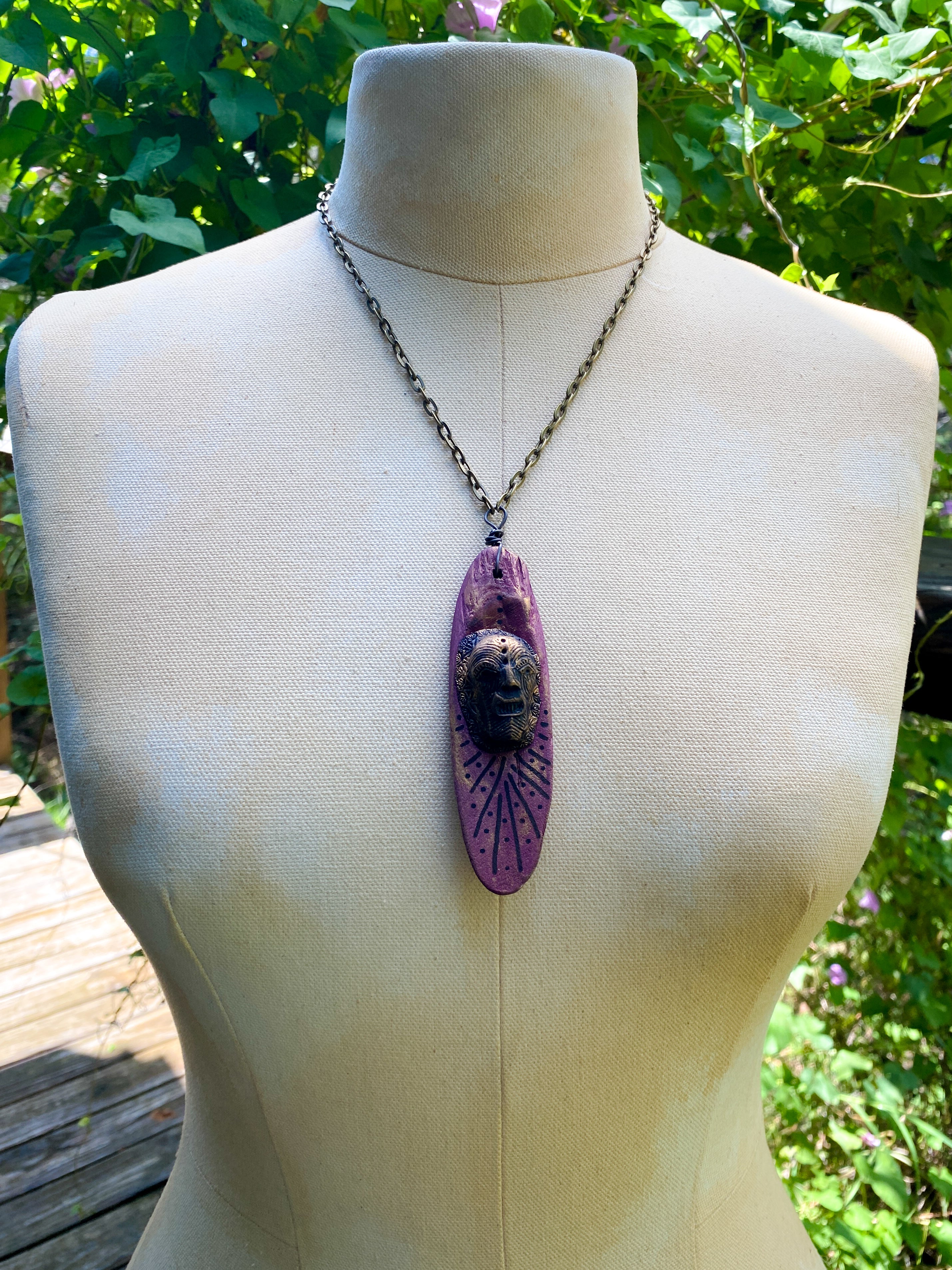 Gatekeeper of Shadows - Wood + Clay Talisman/Amulet Necklace