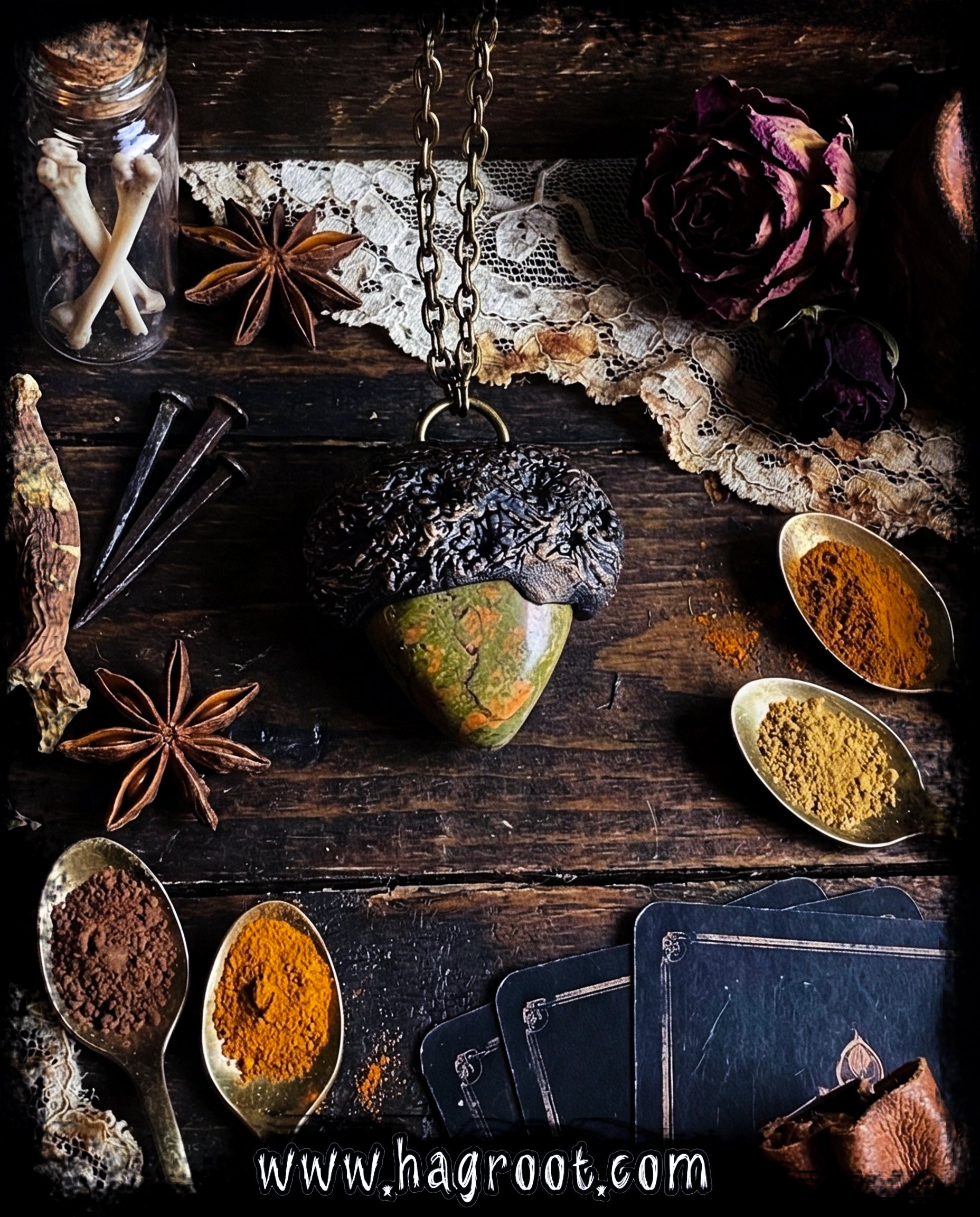 Unakite Talisman Necklace with a Nature Inspired Clay Pattern