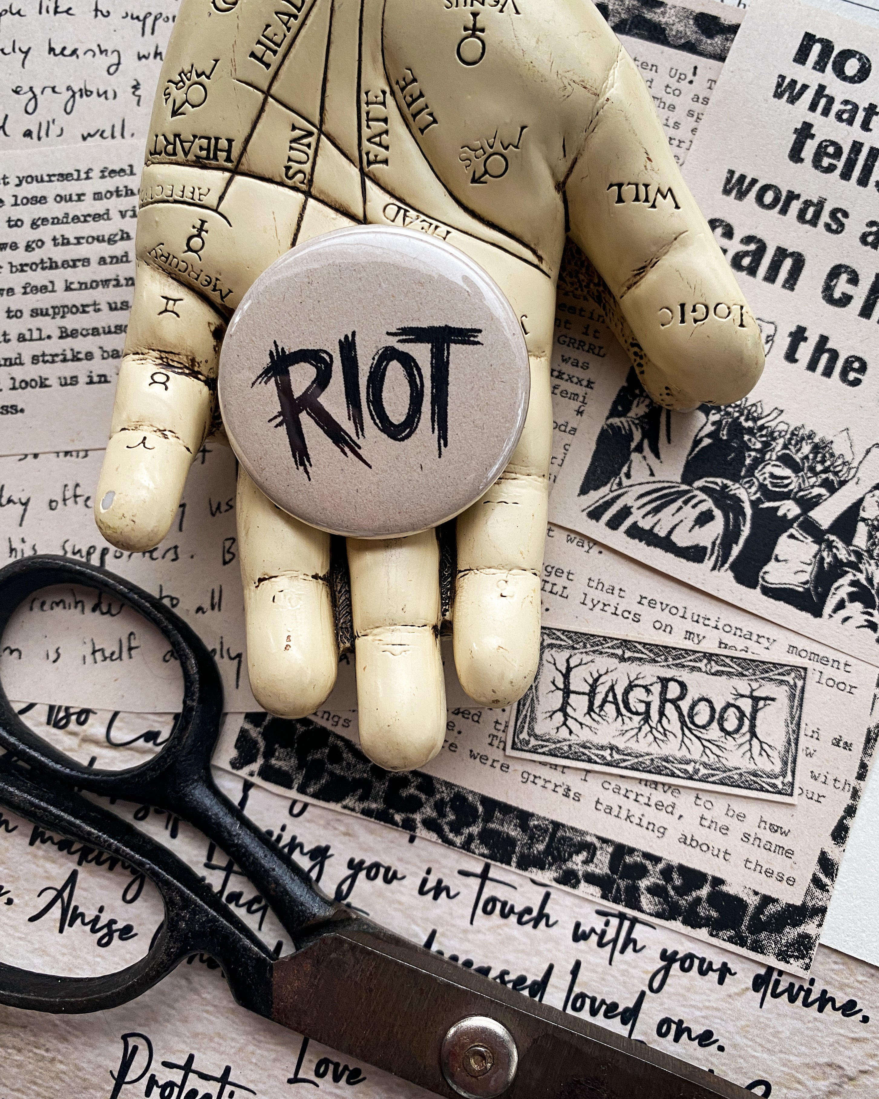 Riot - Hand Pressed Button/Pin - 1.5"