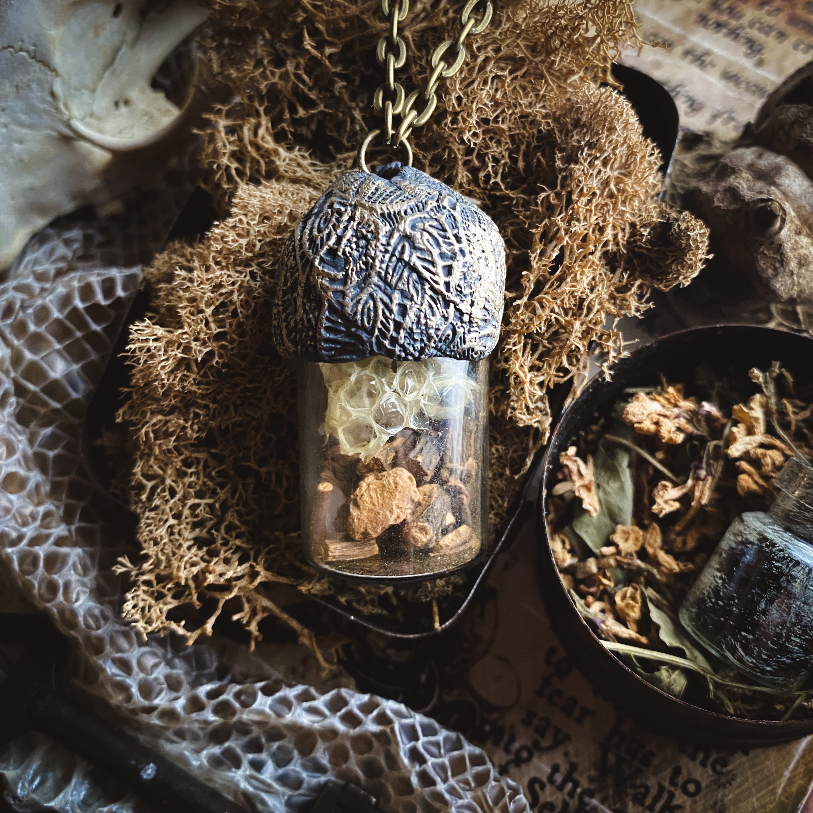 Conjure Necklace with Mandrake Root, Rose Quartz and Snake Skin for Love, Protection + Spiritual Connection