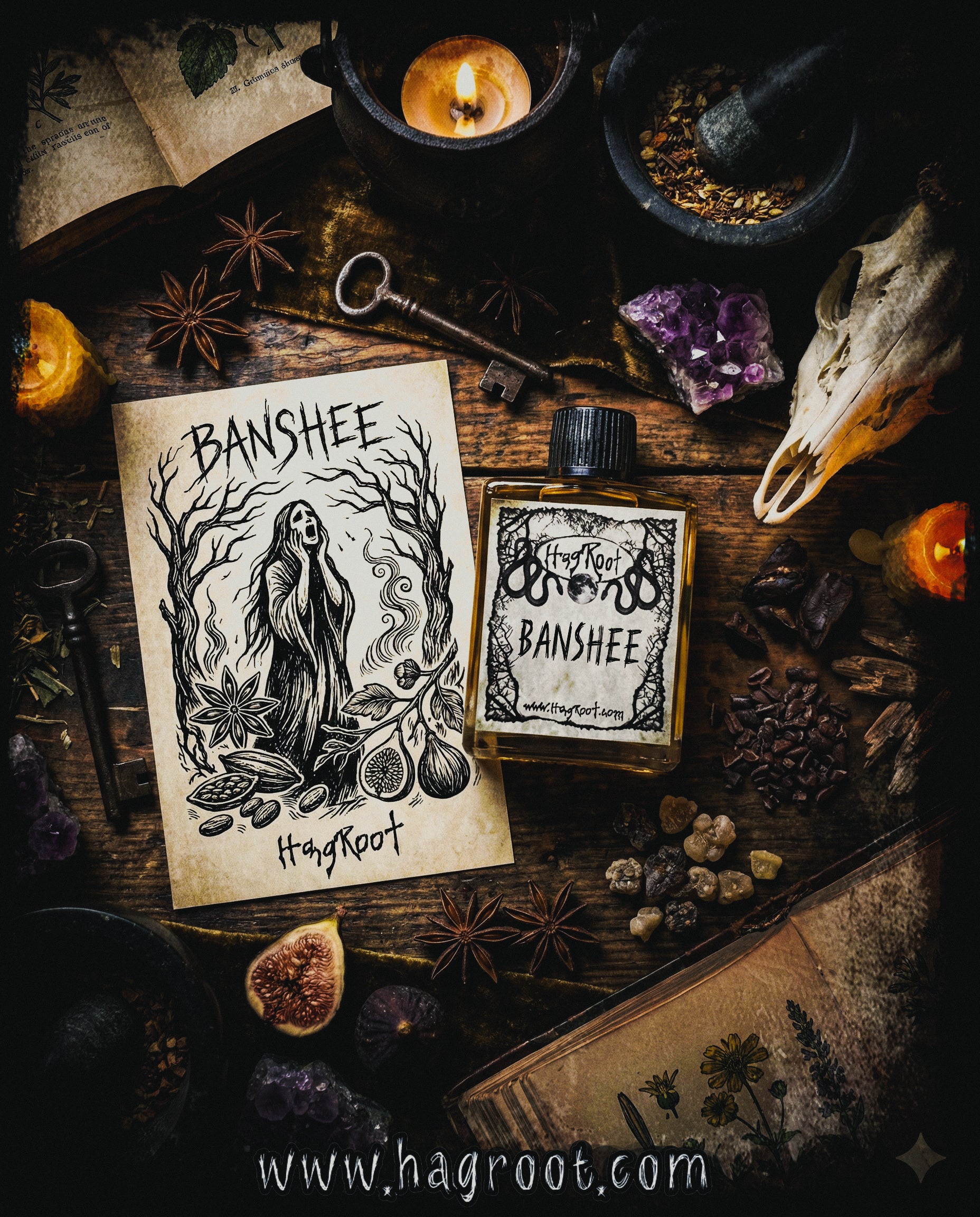 BANSHEE-(Sacred Spices, Dark Cacao, Musk, Agarwood, Amber Resin, Fig)-Perfume, Cologne, Anointing, Ritual Oil