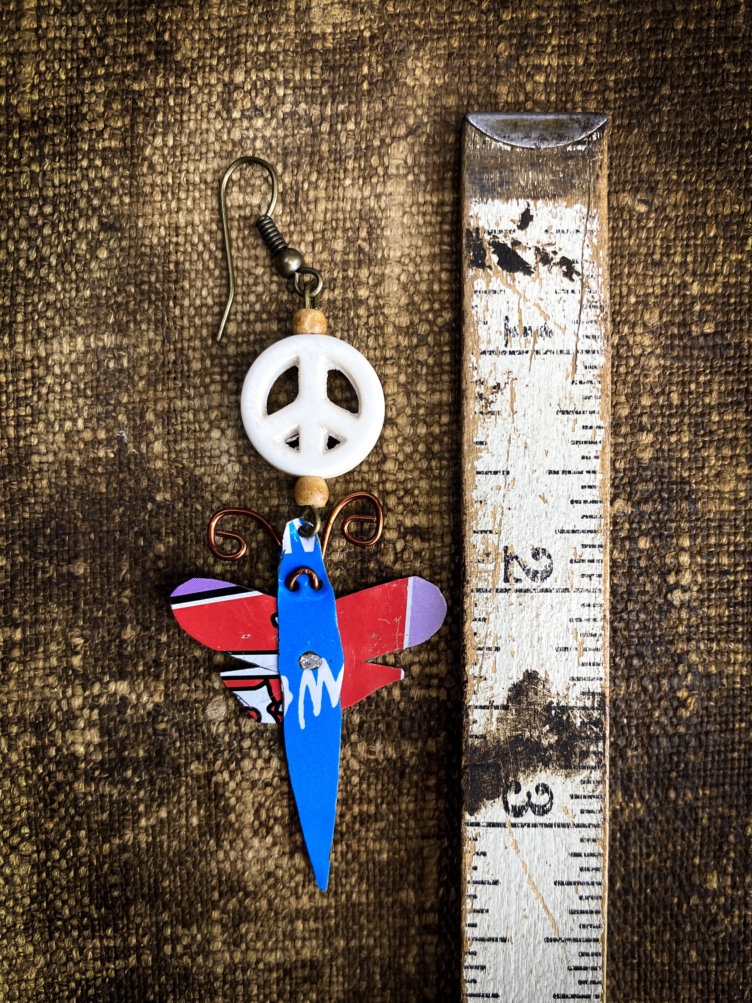 Hand Crafted Earrings for Peace Made from Salvaged Materials