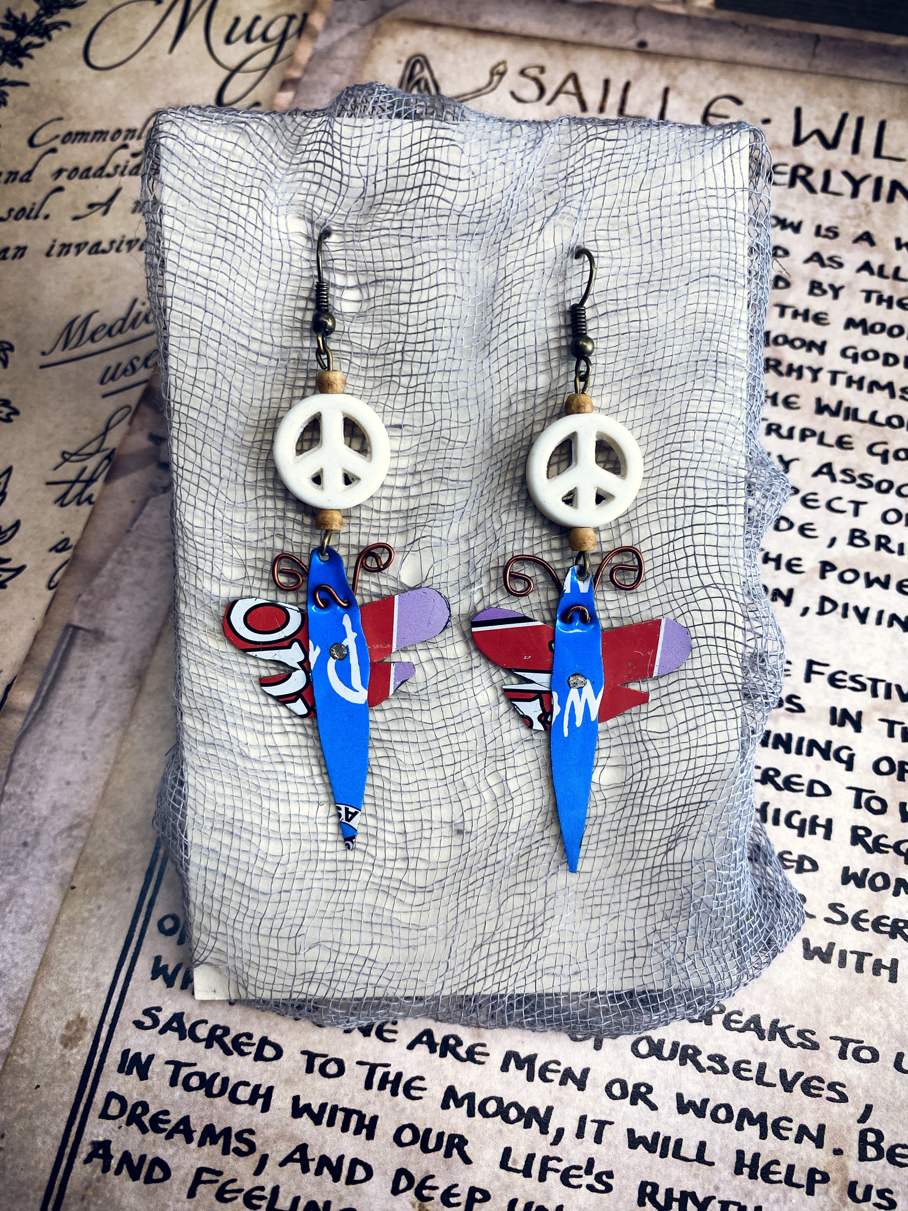 Hand Crafted Earrings for Peace Made from Salvaged Materials