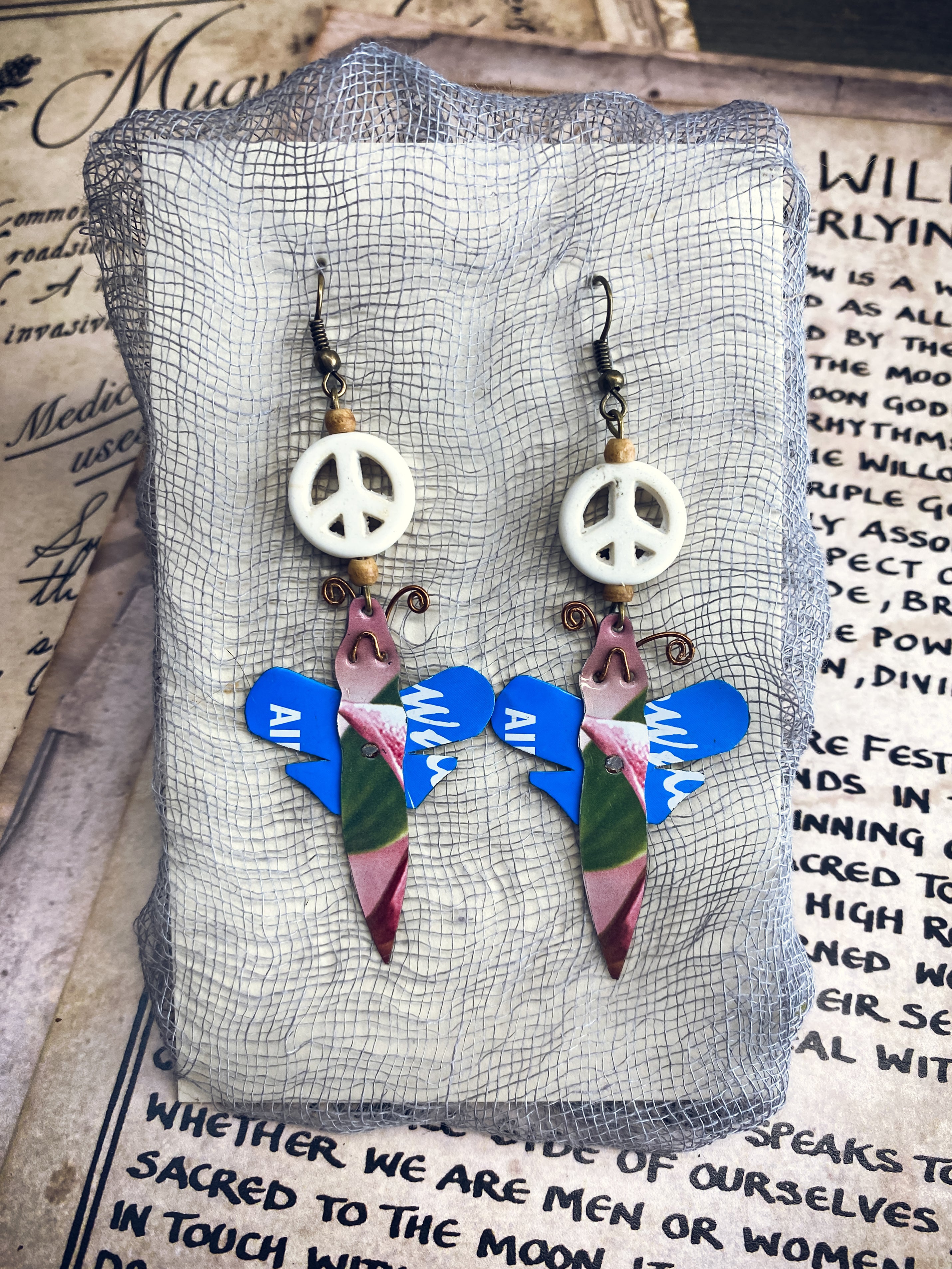 Hand Crafted Earrings for Peace Made from Salvaged Materials