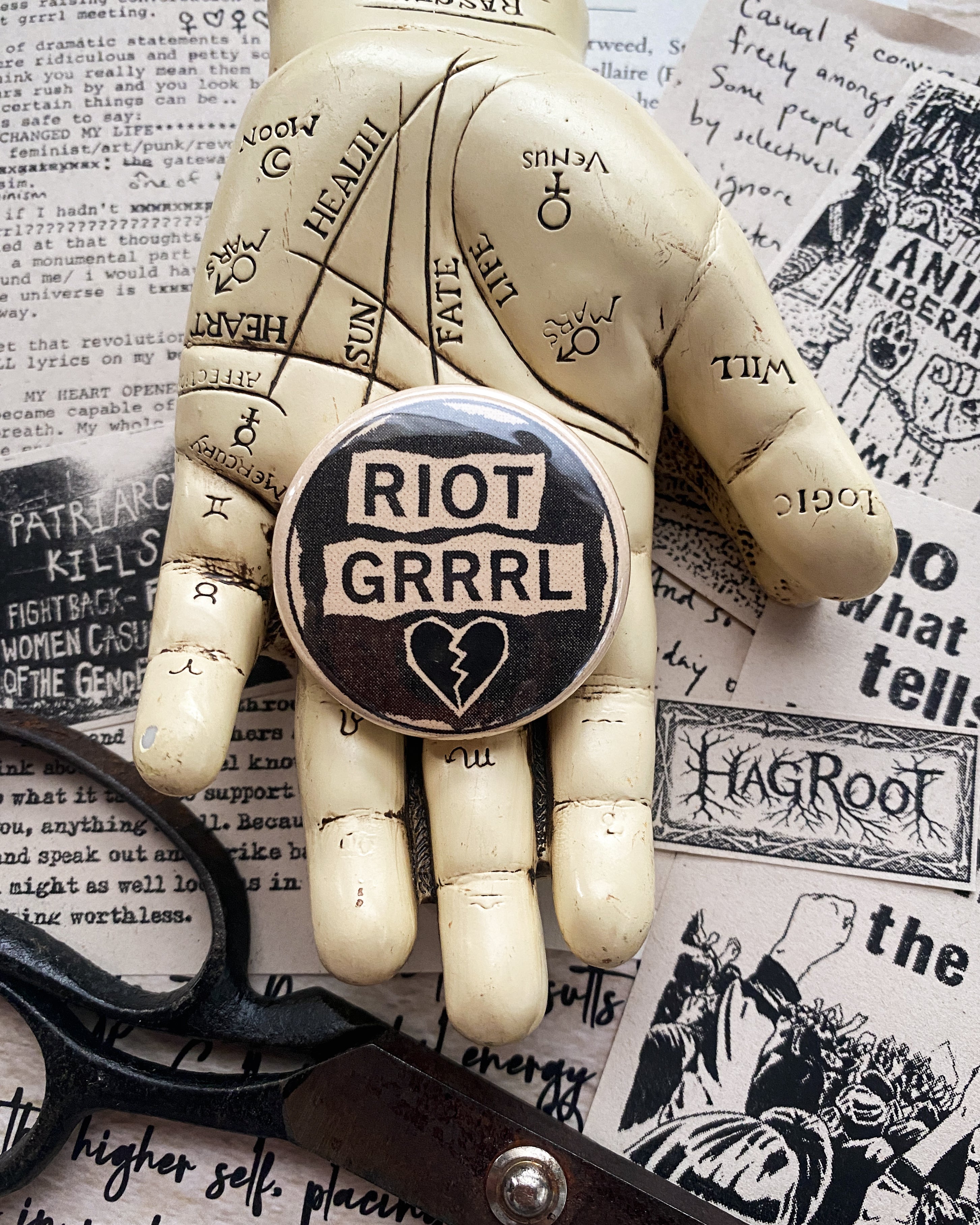 Riot Grrrl - Hand Pressed Button/Pin - 1.5"
