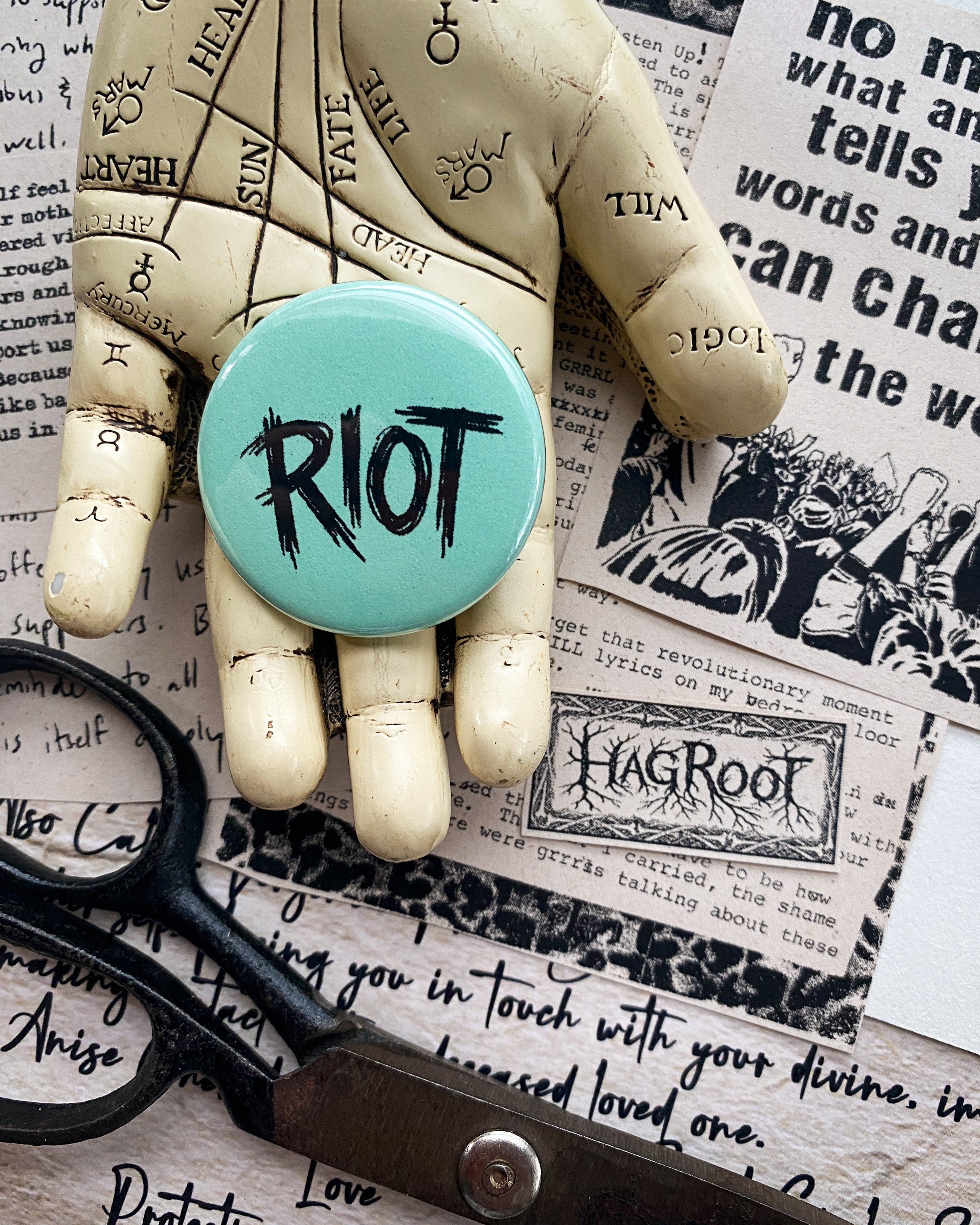 Riot - Hand Pressed Button/Pin - 1.5"