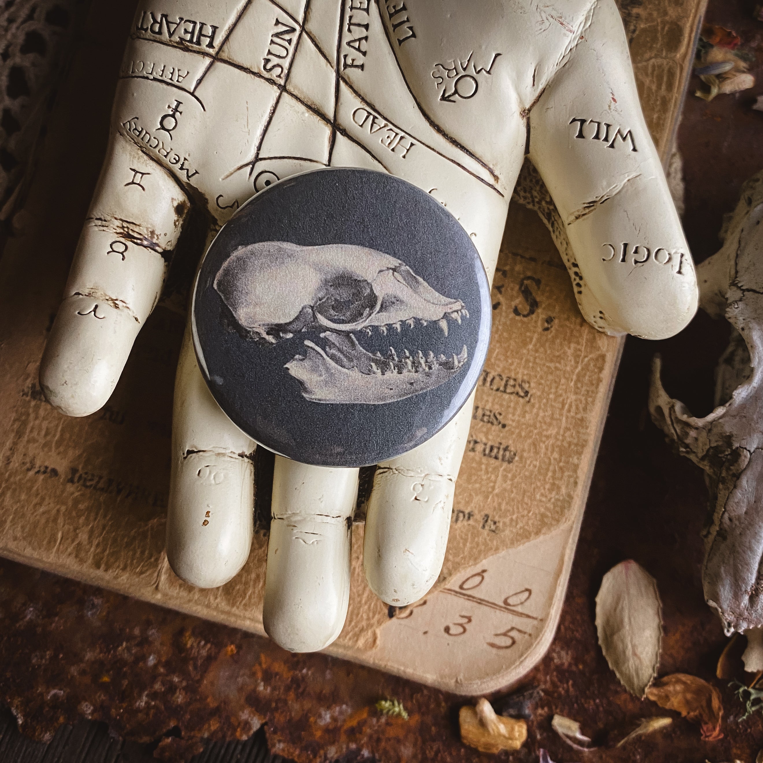 Animal Skull - Hand Pressed Button/Pin - 1.5"