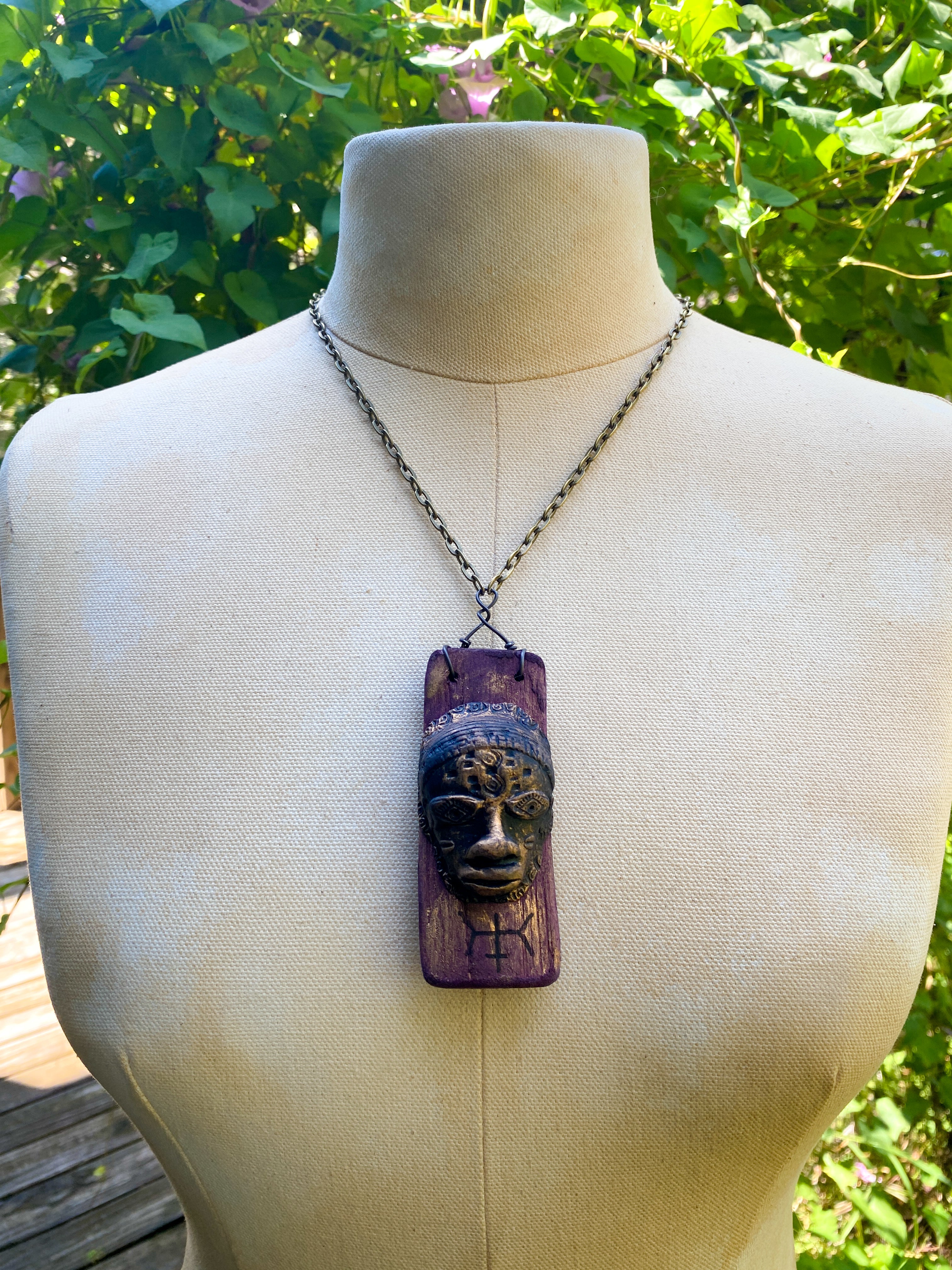 Wisdom of the Heart - Wood + Clay Talisman/Amulet Necklace
