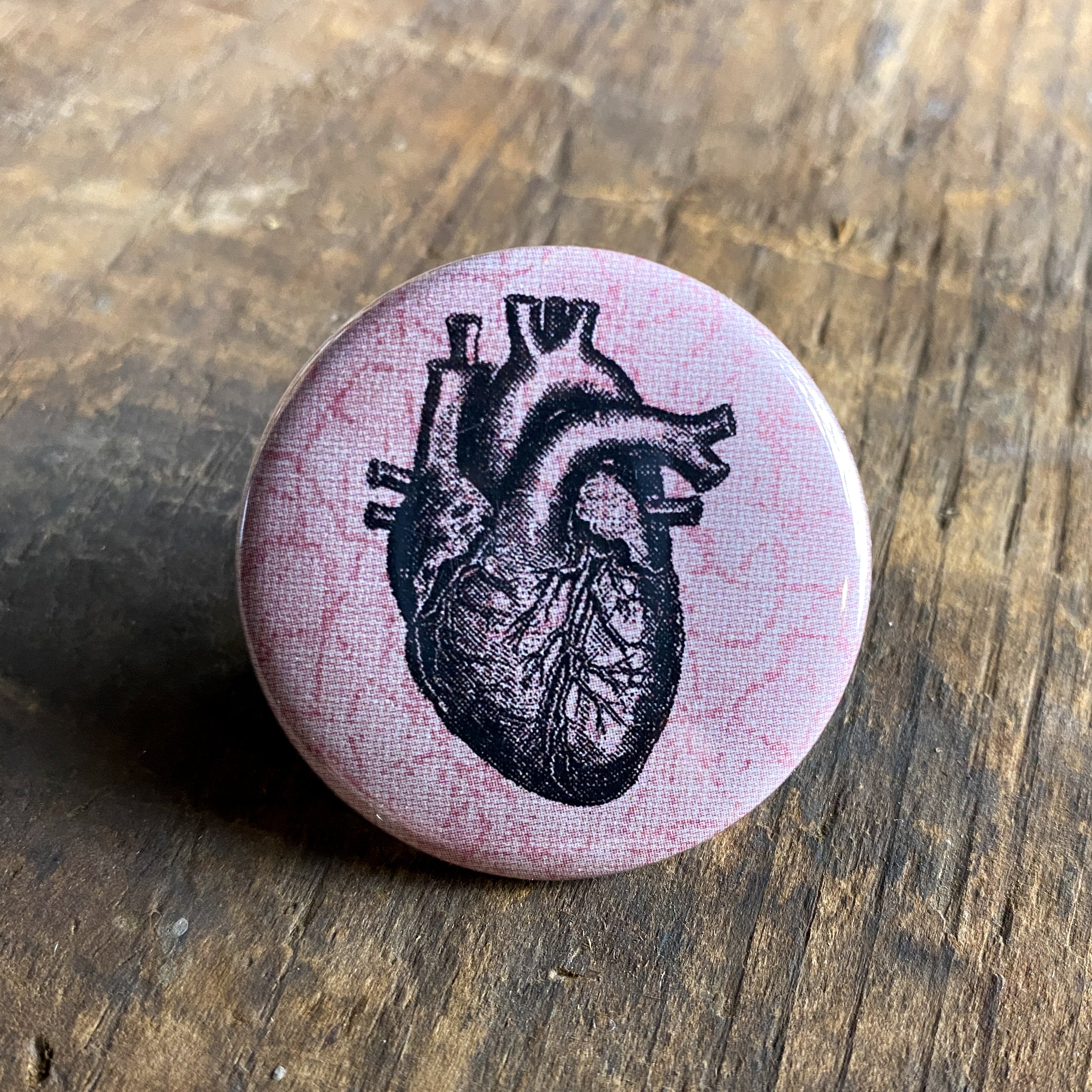 Anatomical Heart - Hand Pressed Button/Pin - 1.5"