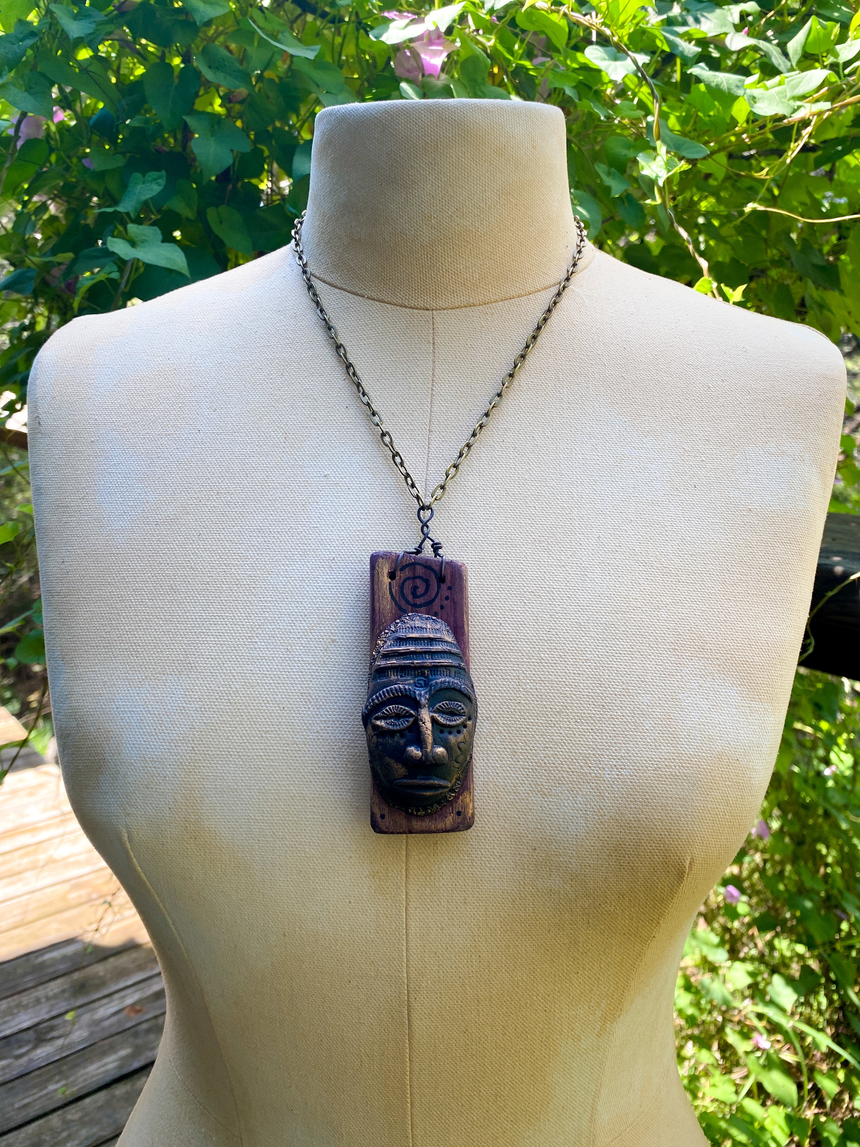 The Seer - Wood + Clay Talisman/Amulet Necklace