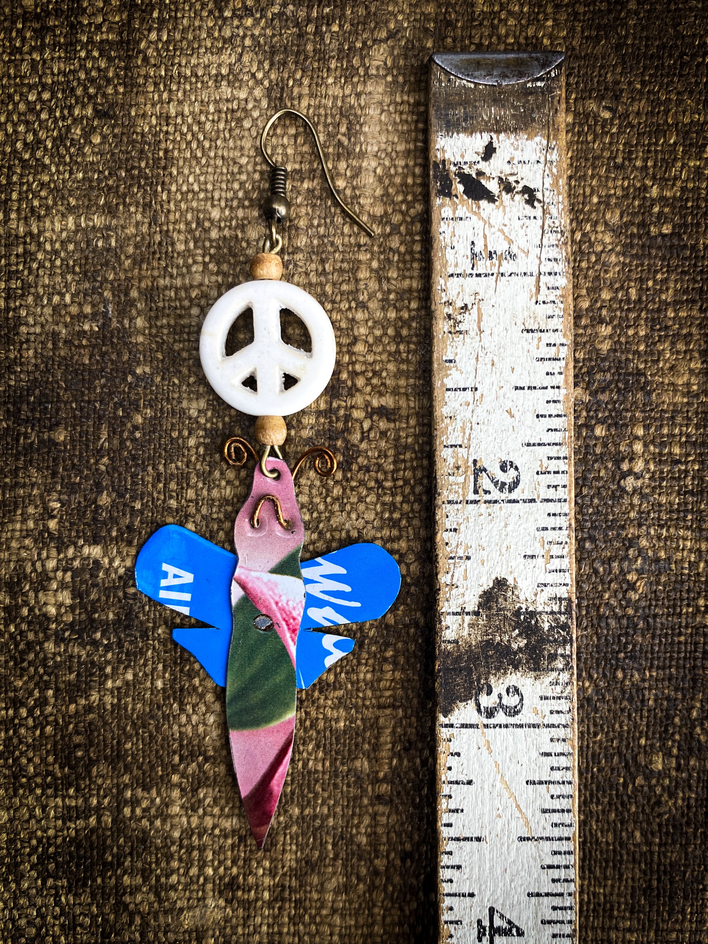 Hand Crafted Earrings for Peace Made from Salvaged Materials