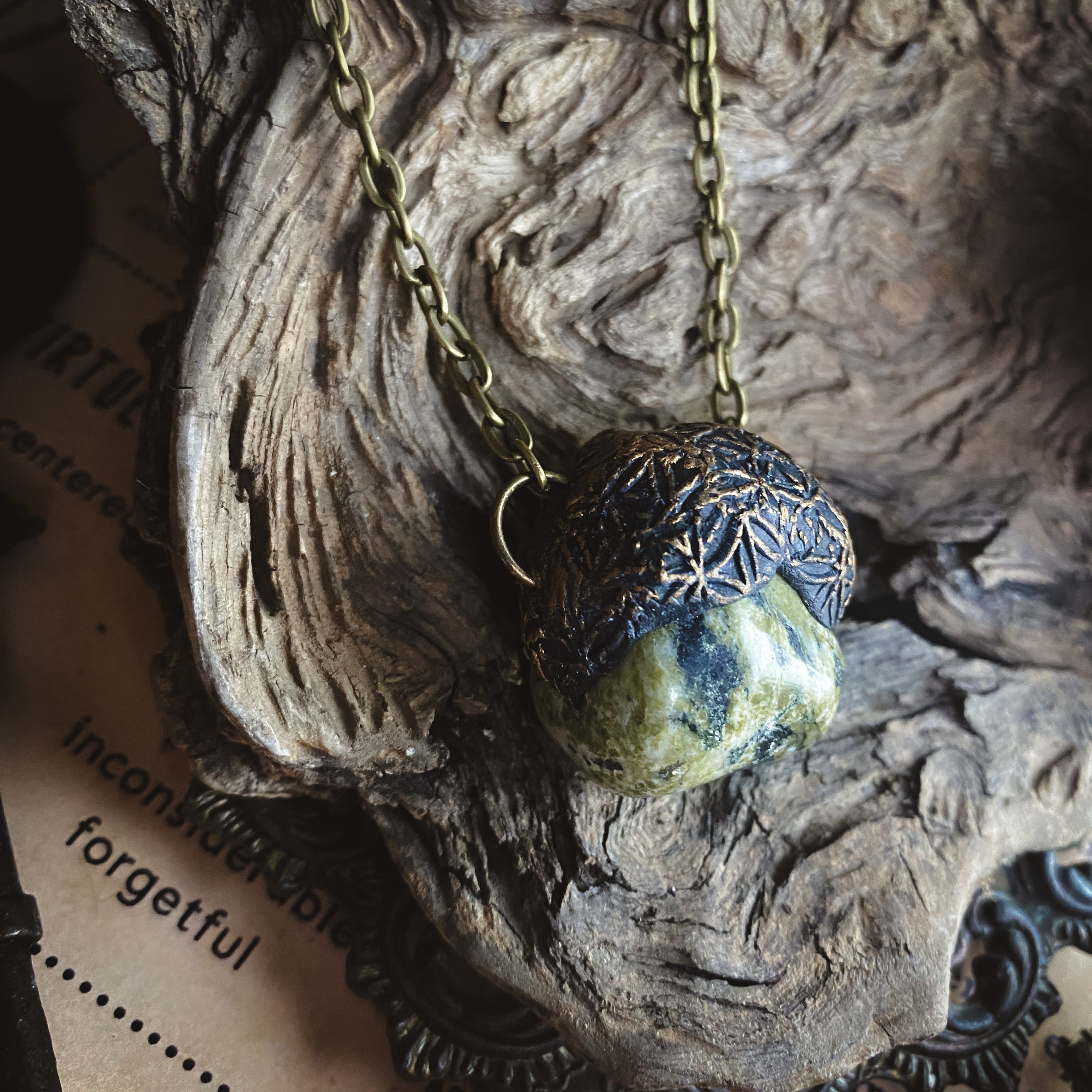 Serpentine Talisman Necklace with a Flower of Life Clay Pattern