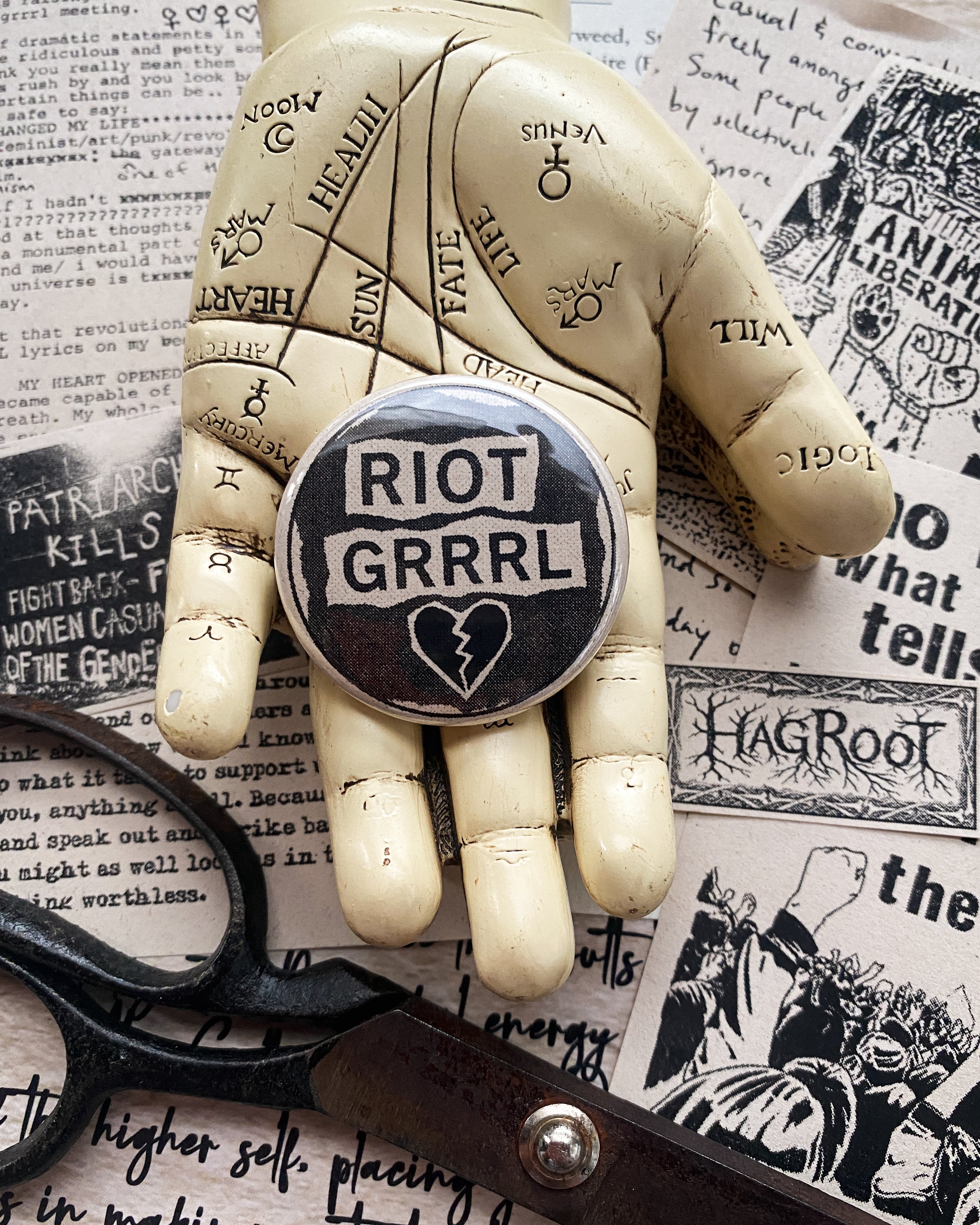 Riot Grrrl - Hand Pressed Button/Pin - 1.5"