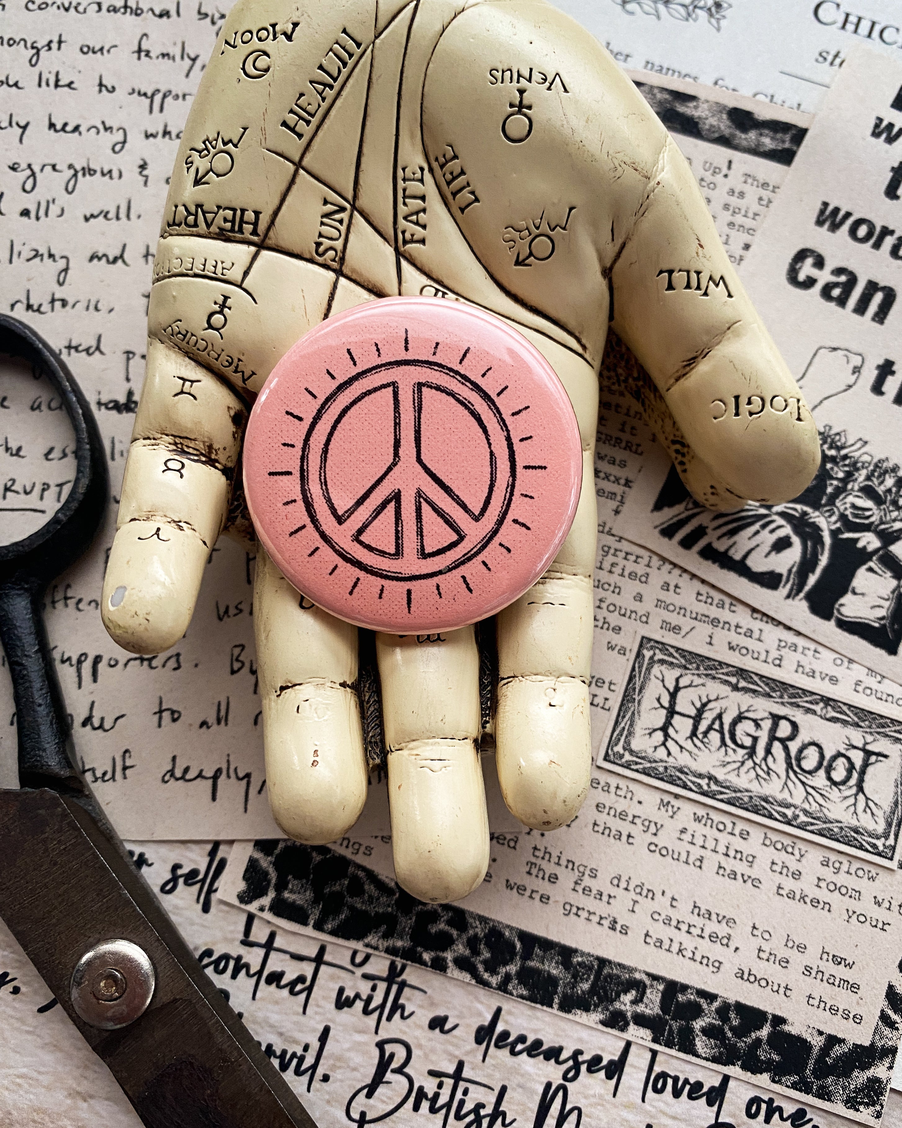 Peace - Hand Pressed Button/Pin - 1.5"