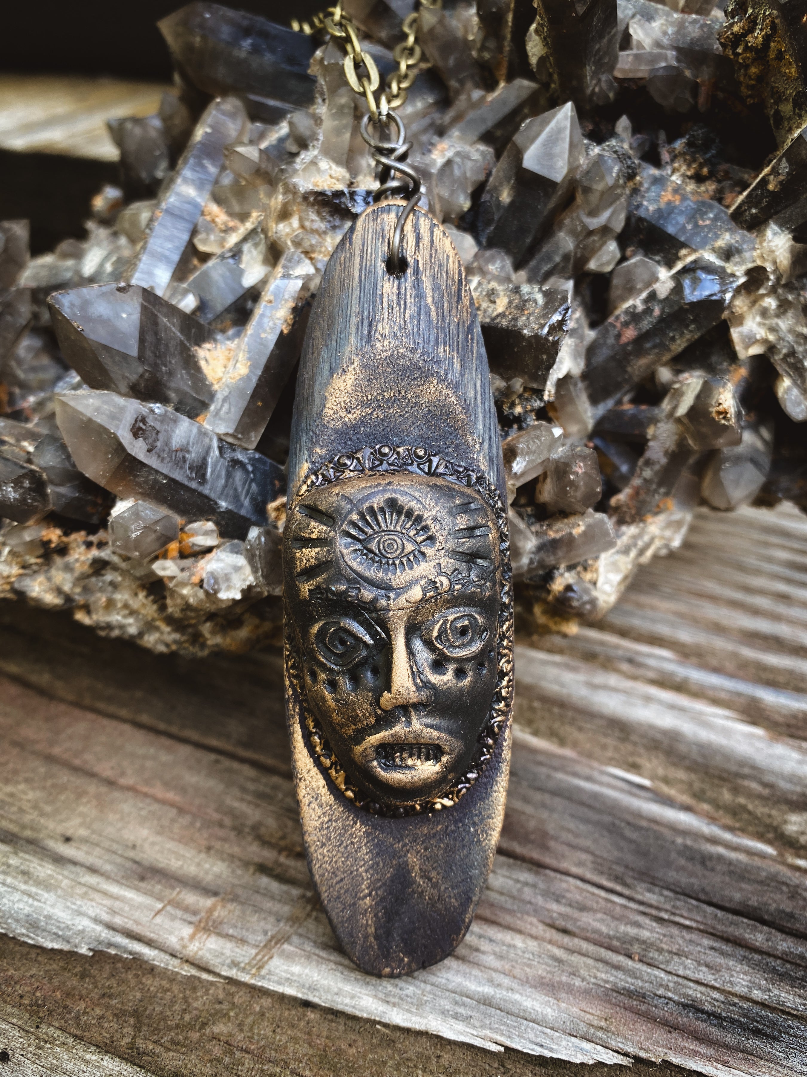 The Soul Shifter - Wood + Clay Talisman/Amulet Necklace