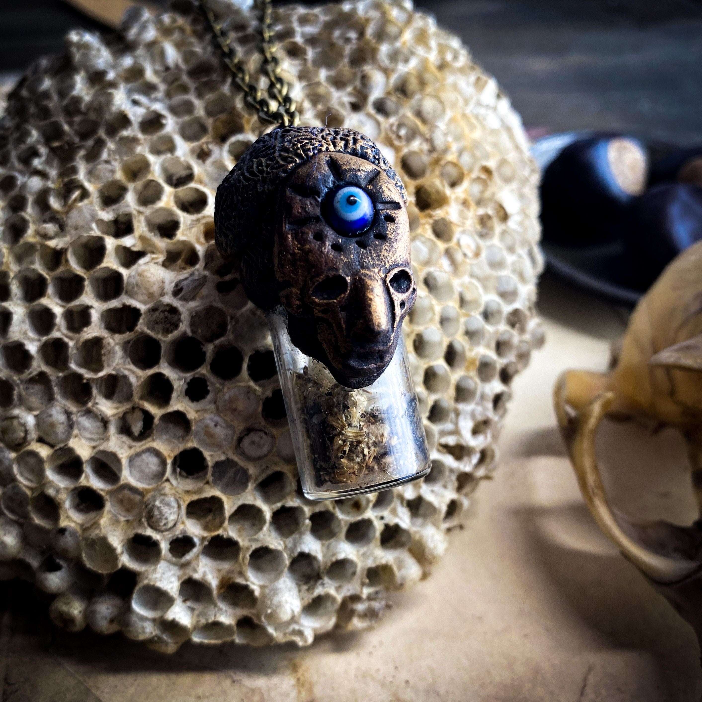 Shadow Walker - Conjure Necklace with Mugwort, Snake Skin + Evil Eye