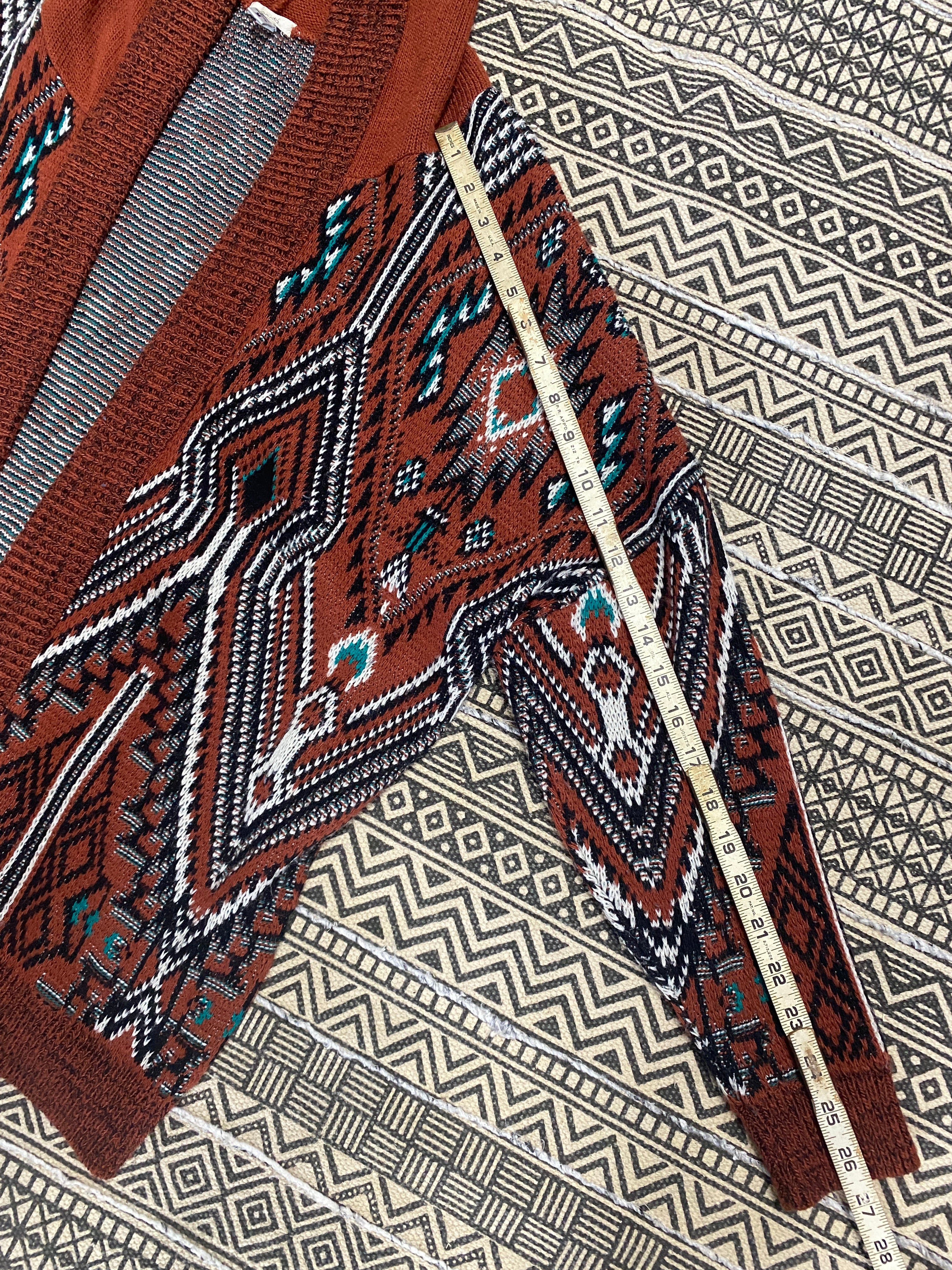 Tribal Design Cardigan With a Hood - Size Medium