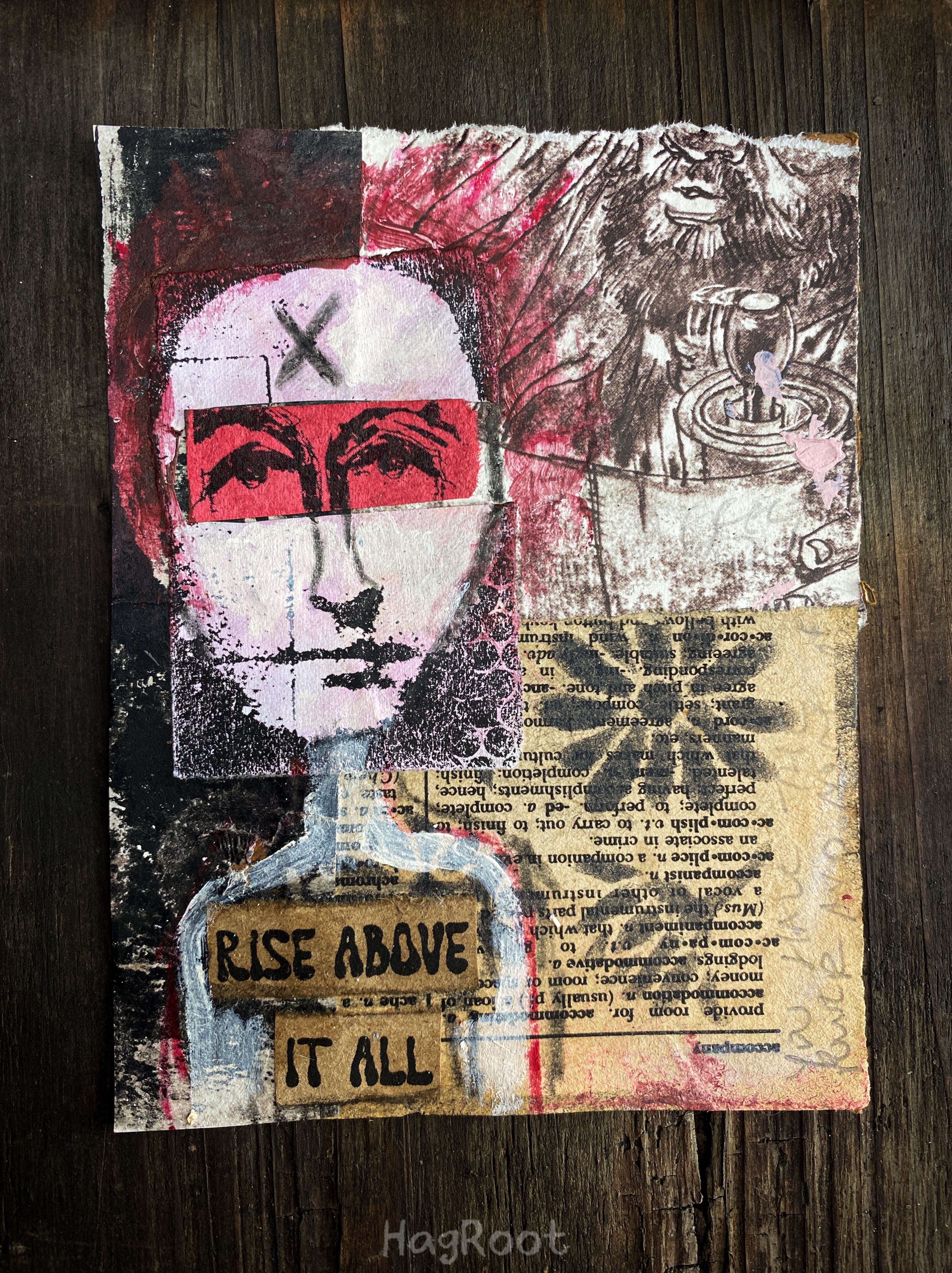 Rise Above It All - Original Mixed Media Collage - Altar Card