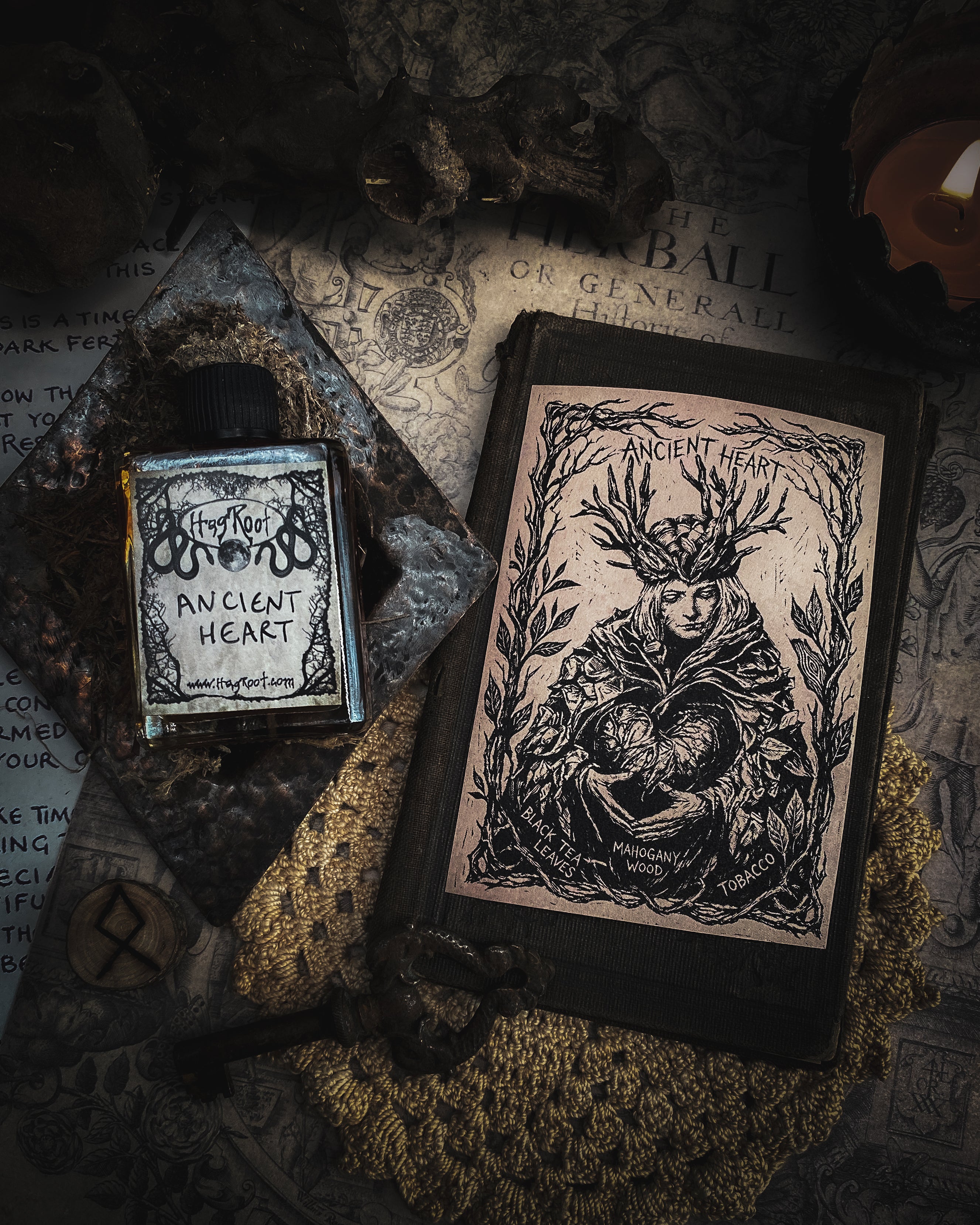 ANCIENT HEART-(Black Tea Leaves, Mahogany Wood, Tobacco)-Perfume, Cologne, Anointing, Ritual Oil