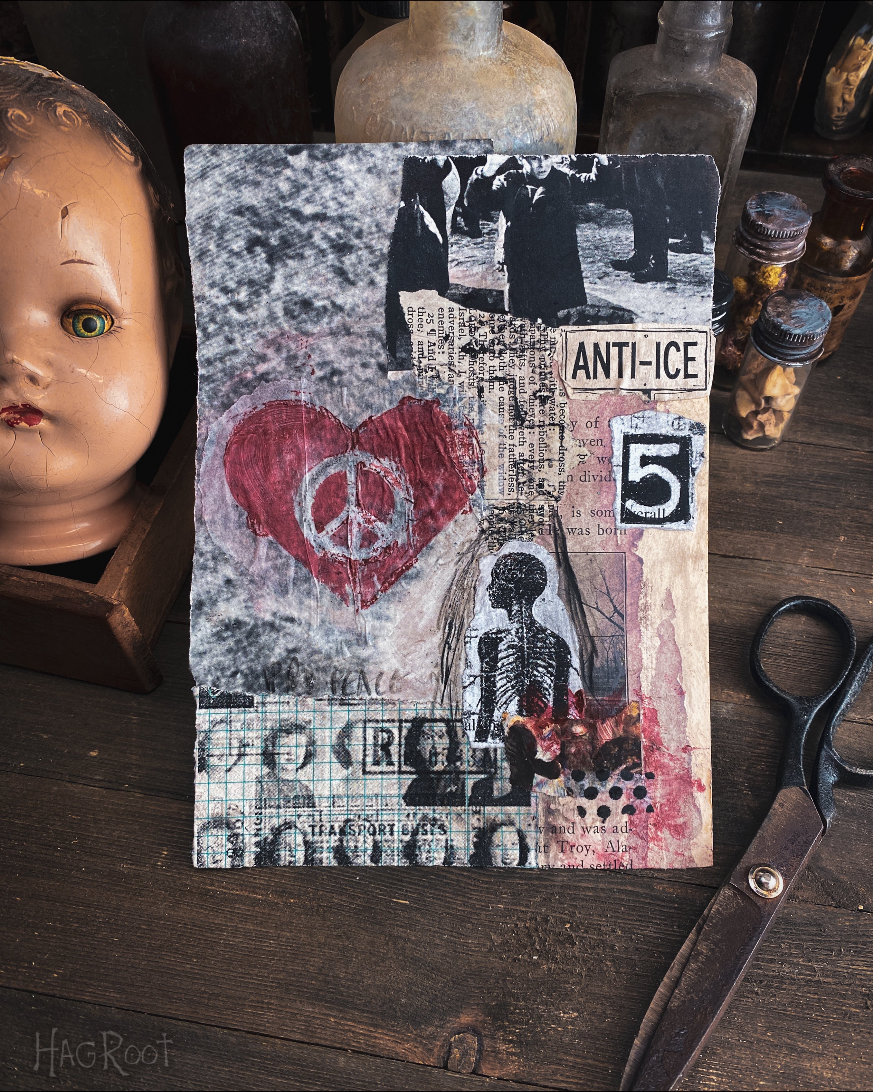 Peace #5 - Original Mixed Media Collage - Altar Card