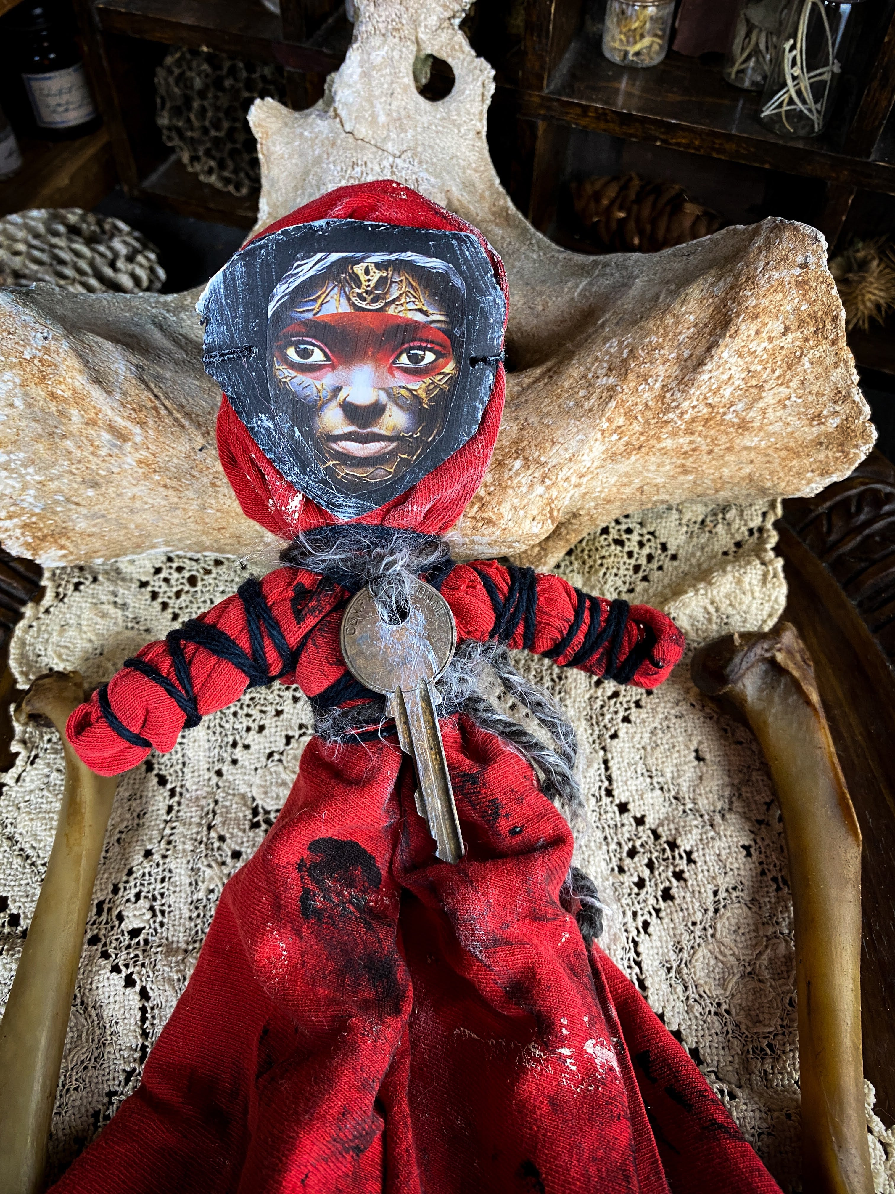 Intention Doll Containing Herbs, Roots, Stones, Snake Skin, Shells - Poppet, Conjure Doll, Medicine Doll, Spirit Doll