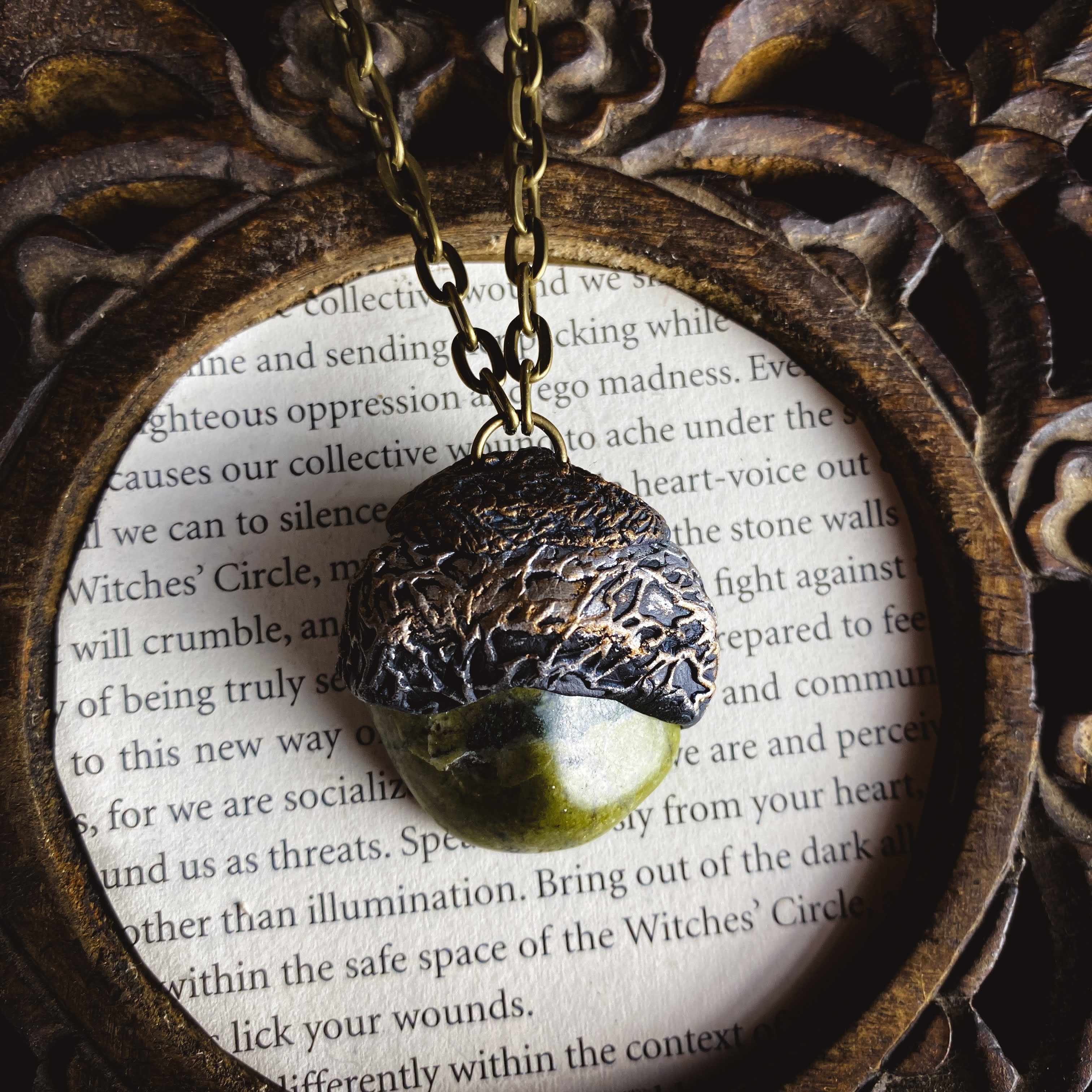 Serpentine + Clay Talisman Necklace with an Organic Pattern
